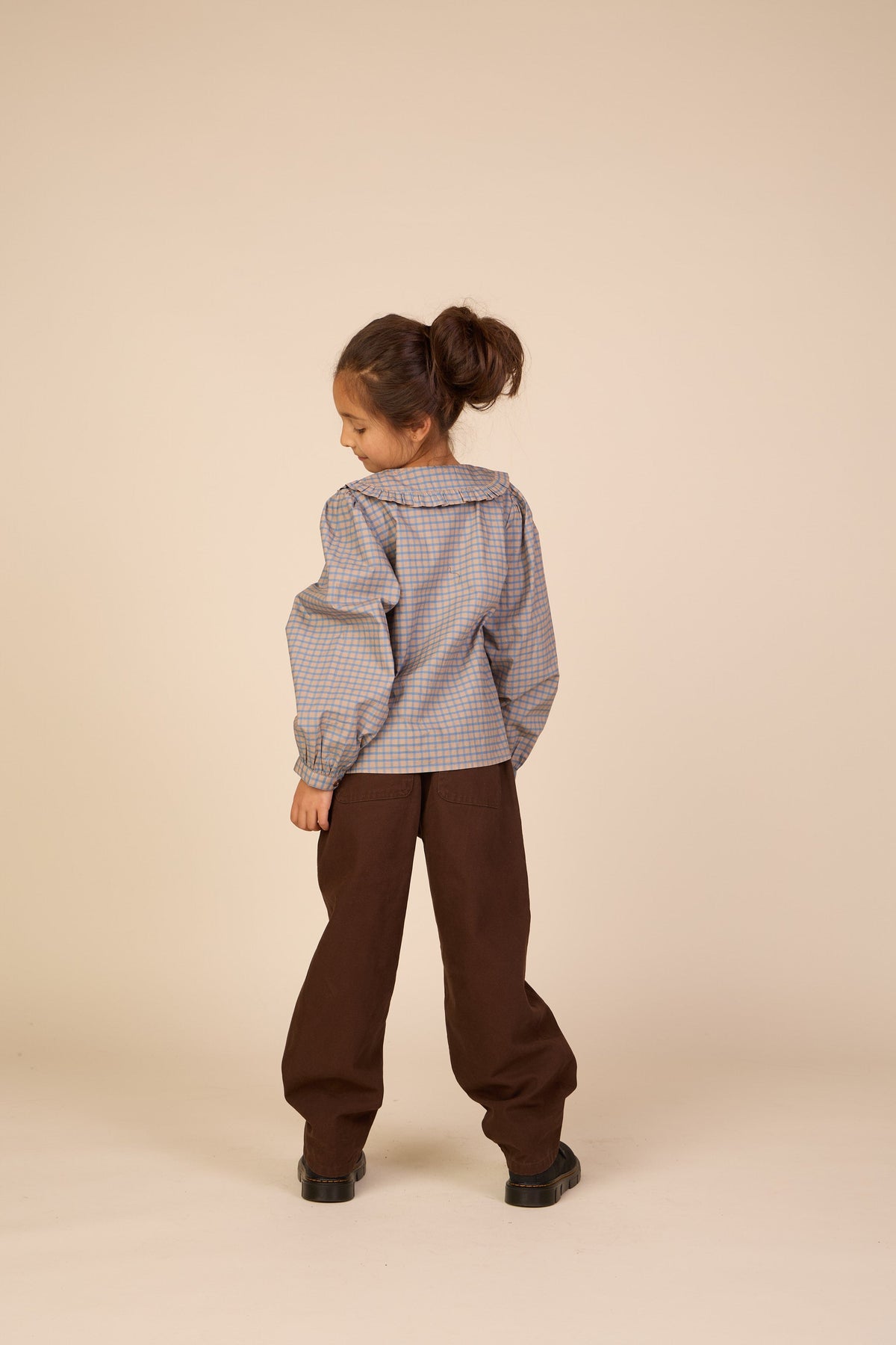 Poplin-bluse med flæsekrave Tween - Blue Check | 101452 Julia