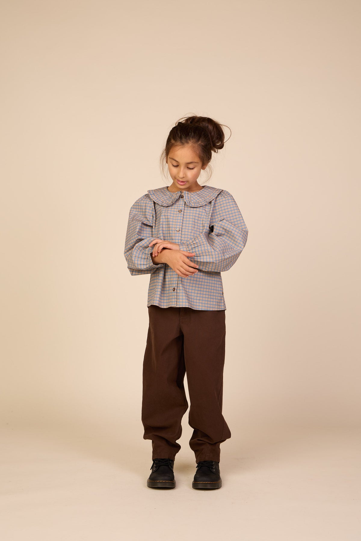 Poplin-bluse med flæsekrave Tween - Blue Check | 101452 Julia