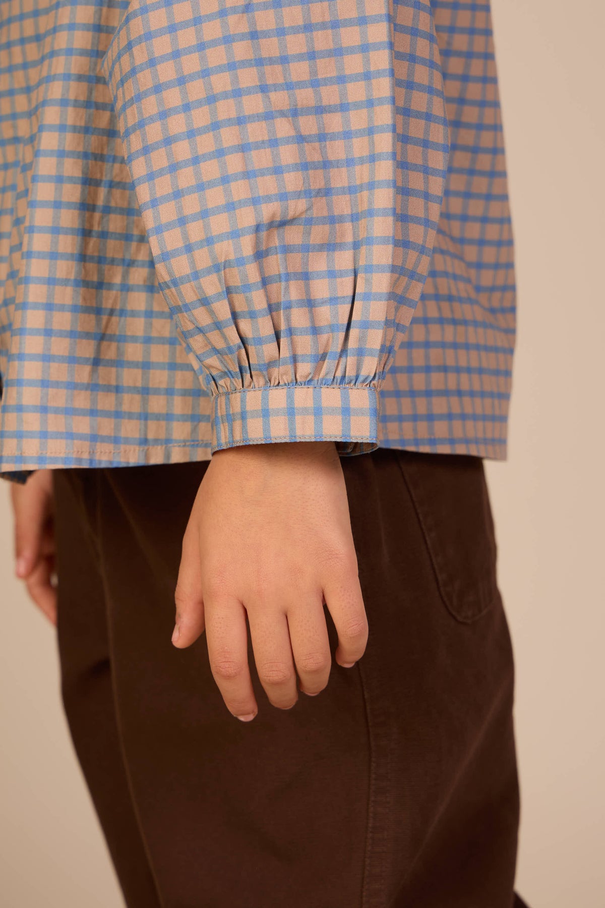 Poplin-bluse med flæsekrave Tween - Blue Check | 101452 Julia