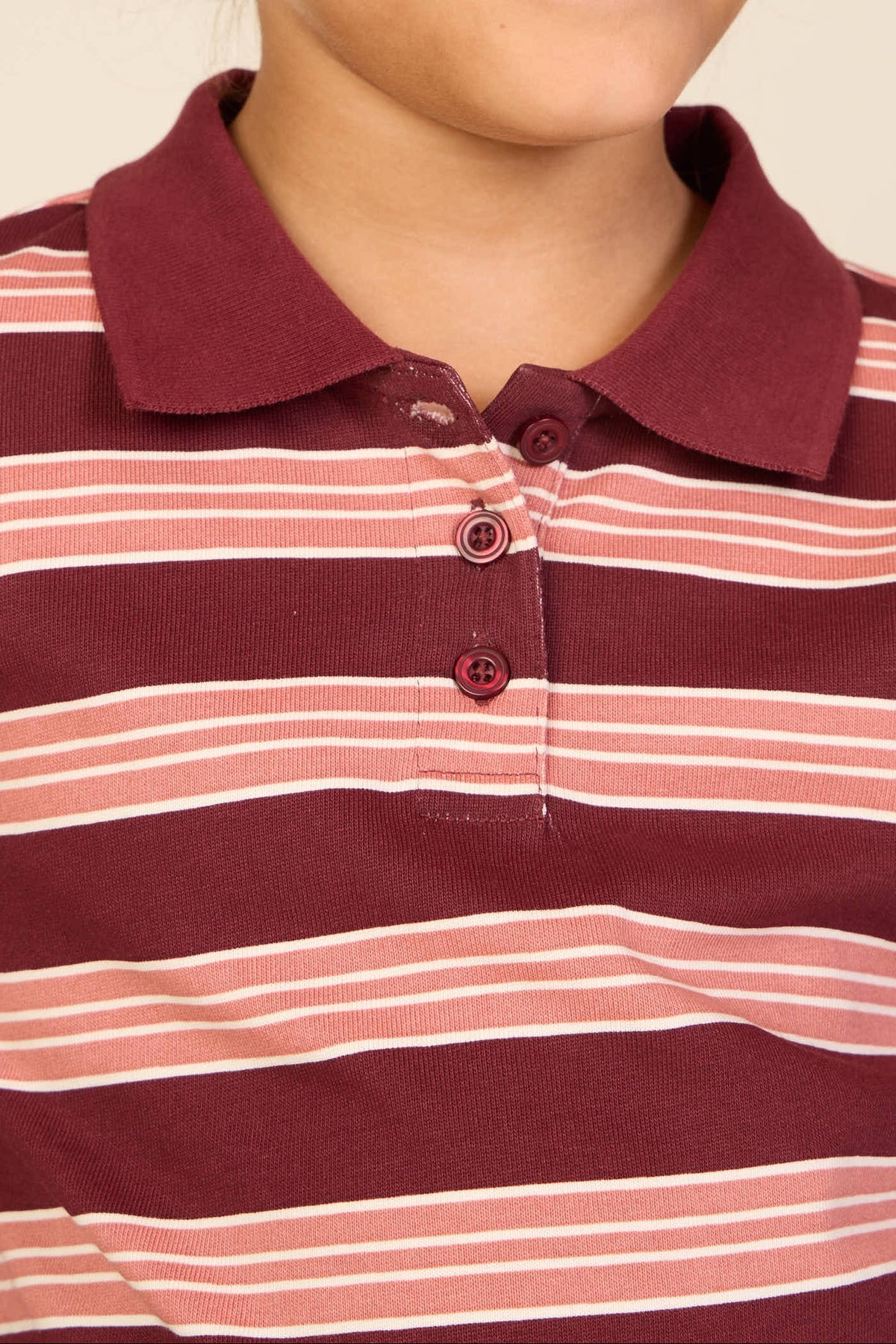 Stribet langærmet jerseypolo Kids - Bordeaux | 101697 Hope