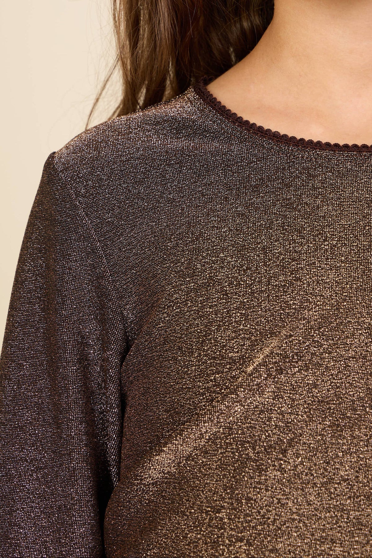 Langærmet T-shirt med lurex Kids - Dark Brown | 101663 Helen