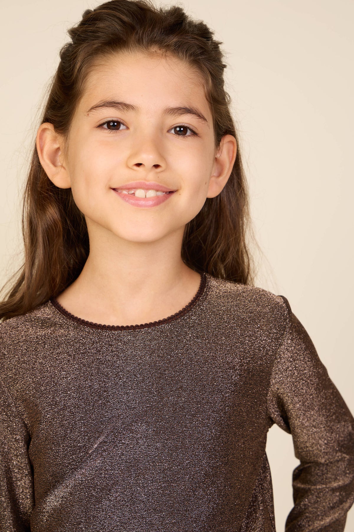 Langærmet T-shirt med lurex Tween - Dark Brown | 101664 Helen