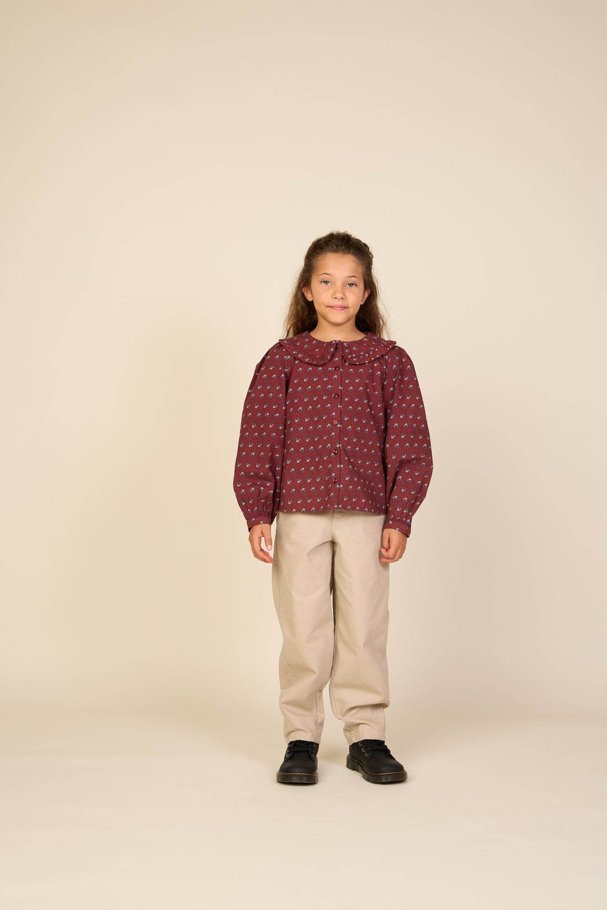 Poplin-bluse med flæsekrave Tween - Bordeaux Flowerprint | 101454 Julia