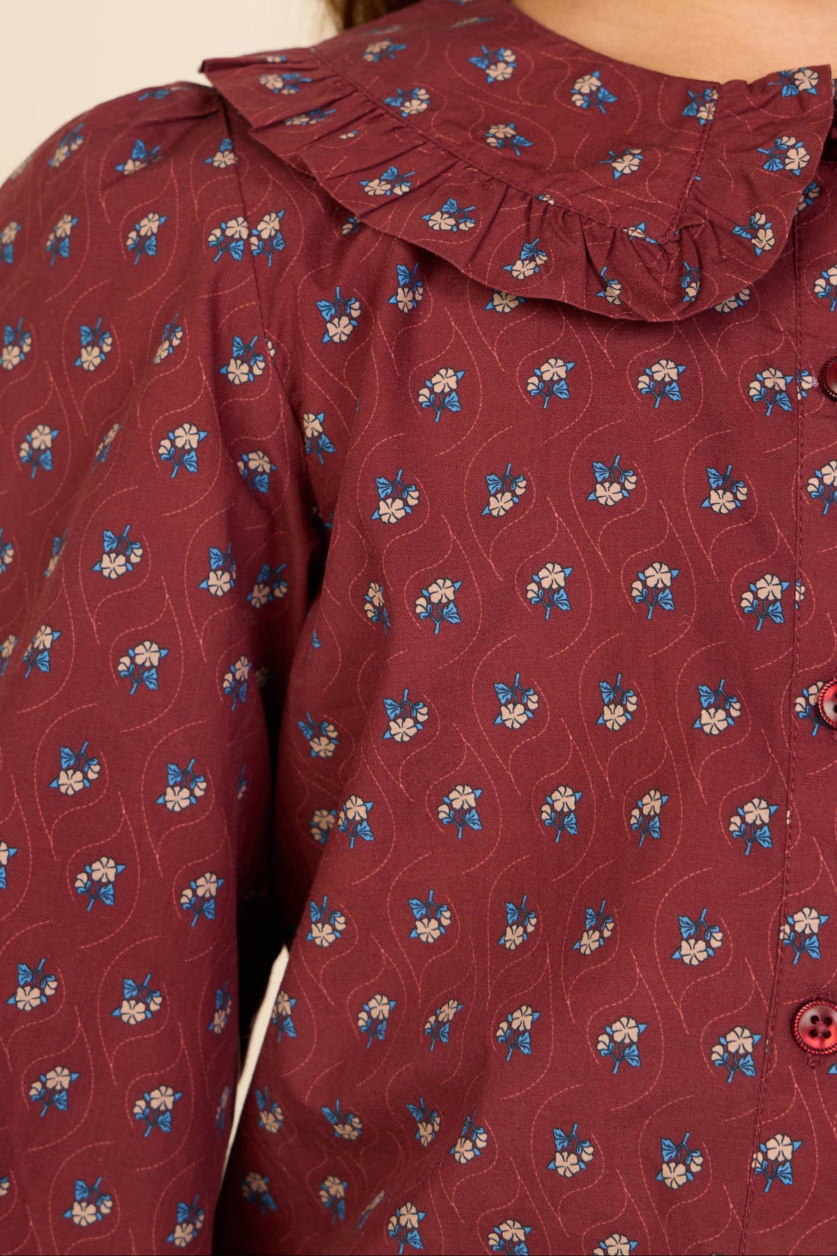Poplin-bluse med flæsekrave Kids - Bordeaux Flowerprint | 101453 Julia