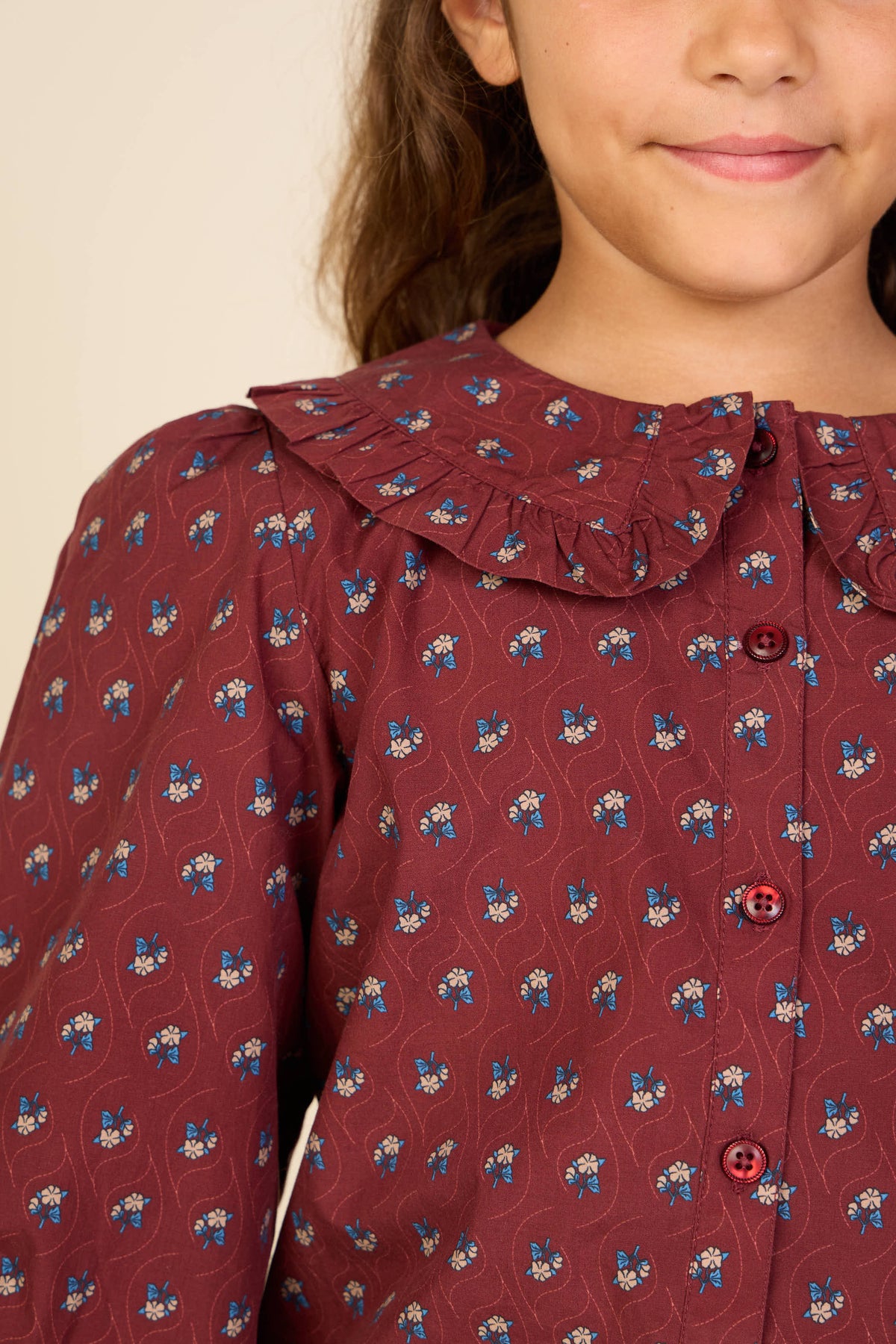 Poplin-bluse med flæsekrave Tween - Bordeaux Flowerprint | 101454 Julia
