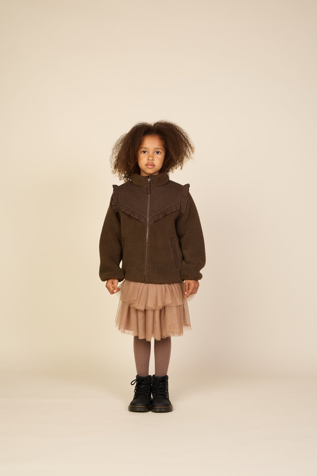 Teddyjakke med quiltet bærestykke Tween - Dark Brown | 101684 Hailey
