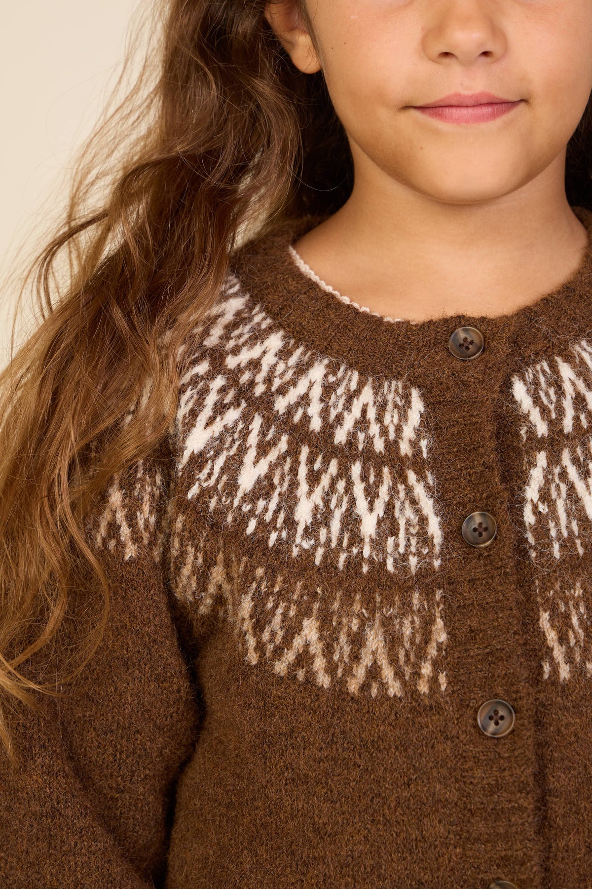 Jacquardstrikket cardigan Tween - Brown | 101524 Daniella