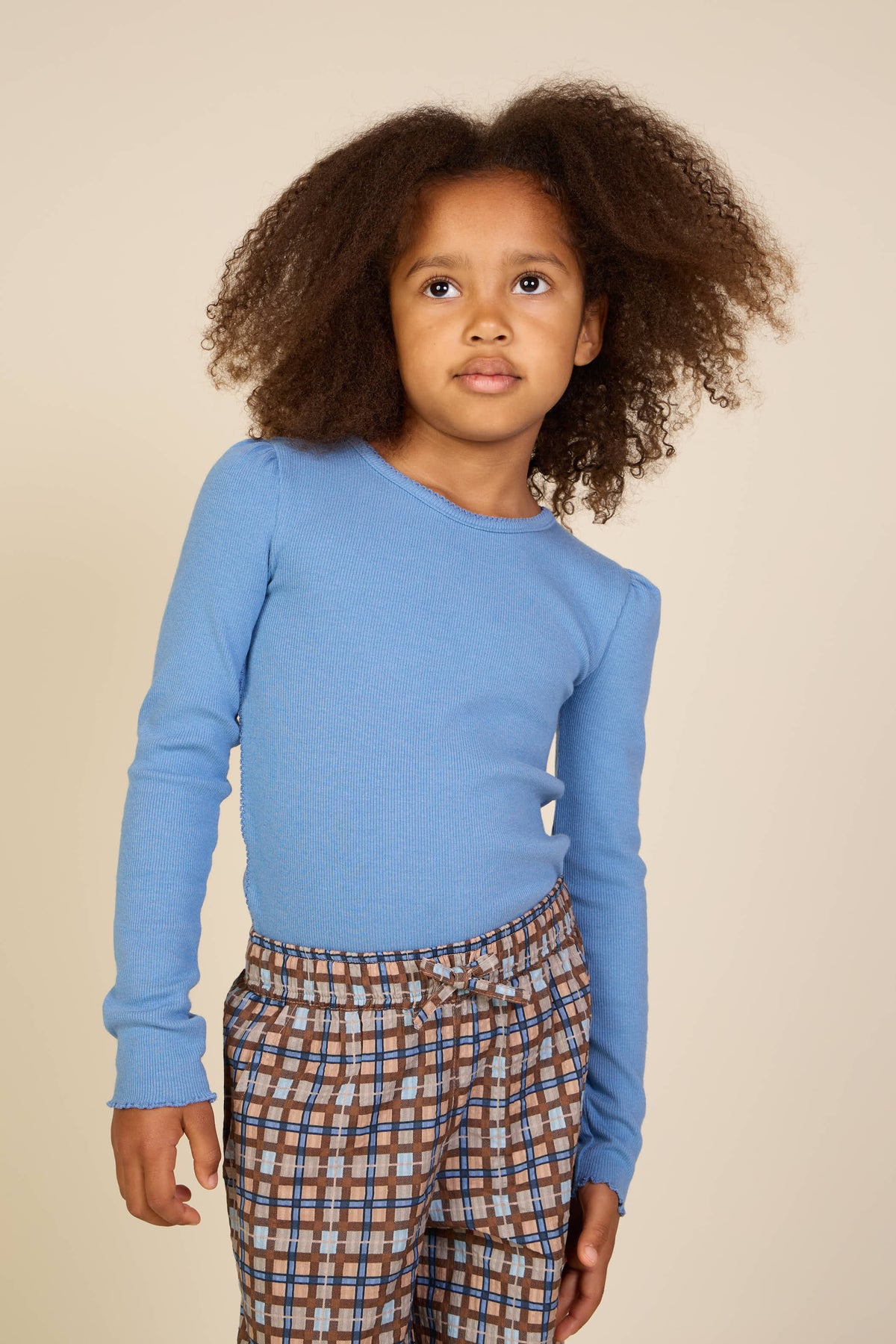 Ribbet langærmet T-shirt i modalblanding Tween - Dusty Blue | 101564 Lottie