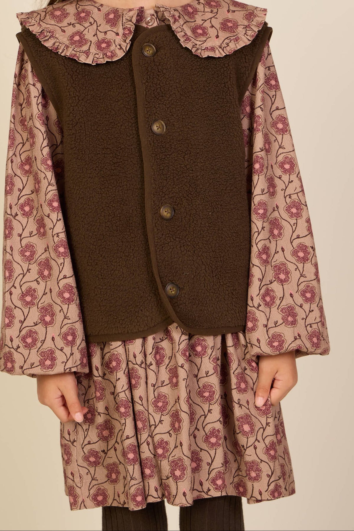 Blomstret bomuldskjole med flæsekrave Kids - Rose/Bordeaux | 101425 Nova