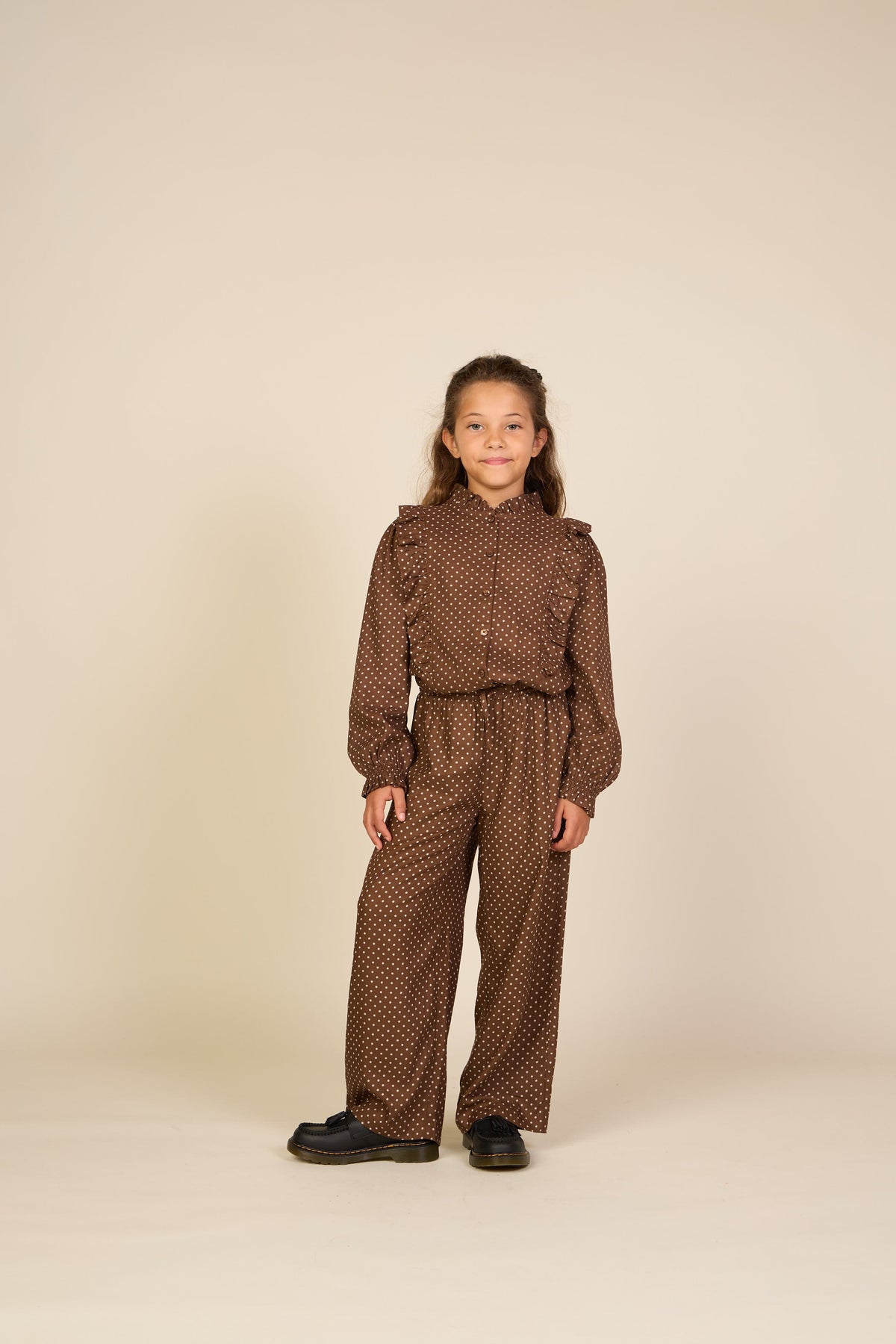 Prikket viskosebluse med flæser Tween - Brown/Offwhite | 101662 Feline