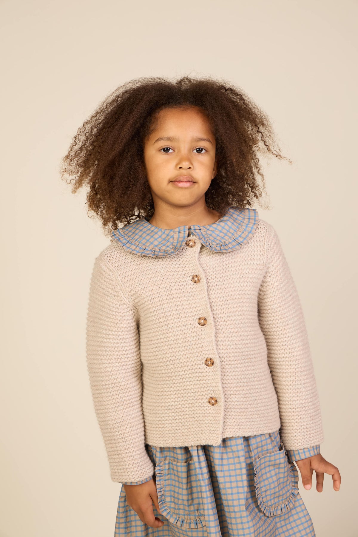 Cardigan i Uldstrik - Tween - Caffe Latte Melange | 100875 Maya