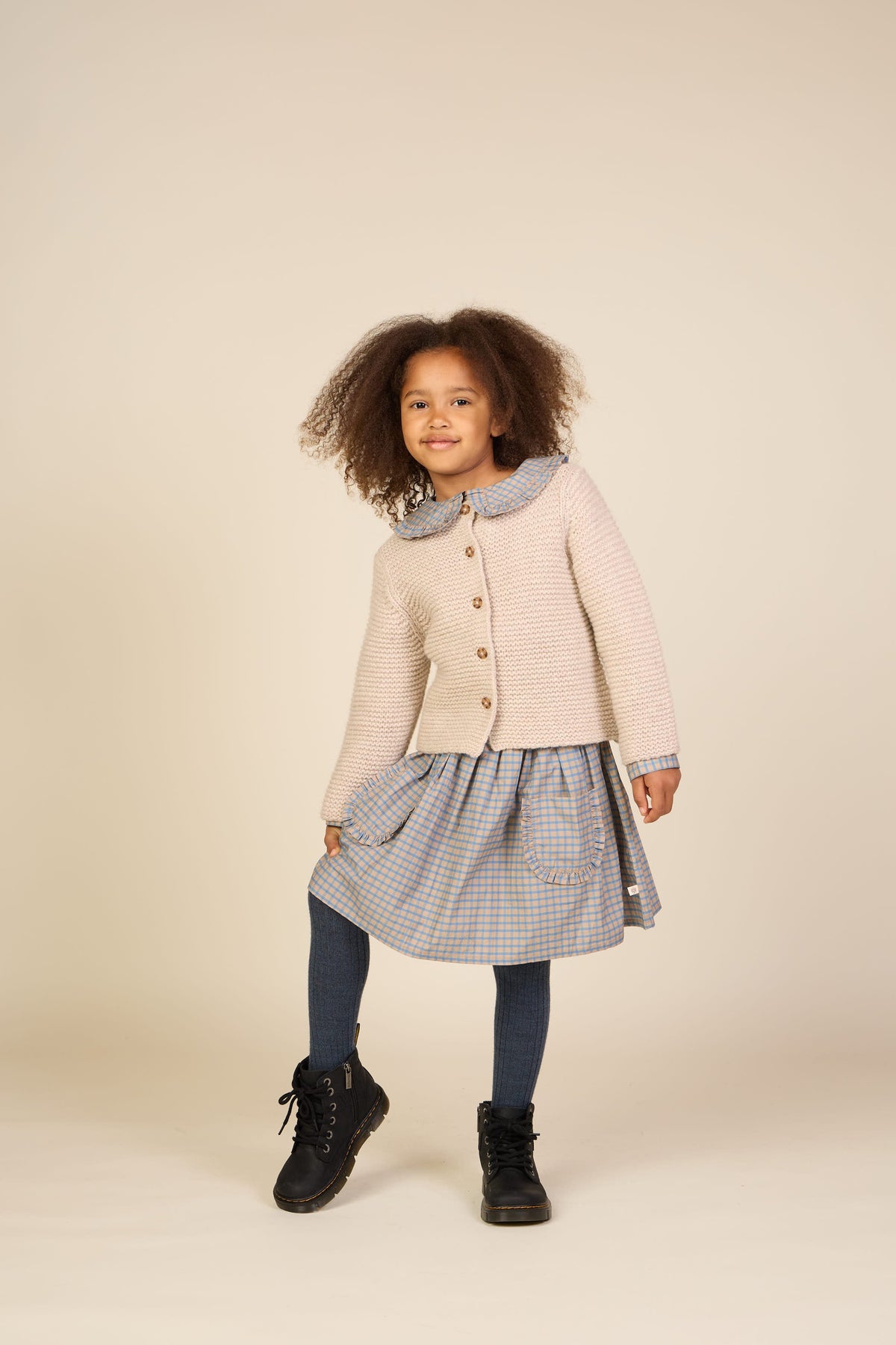 Cardigan i Uldstrik - Tween - Caffe Latte Melange | 100875 Maya
