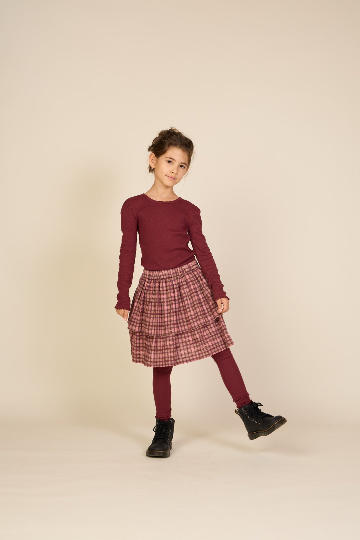 Ribbet langærmet T-shirt i modalblanding Tween - Bordeaux | 101562 Lottie