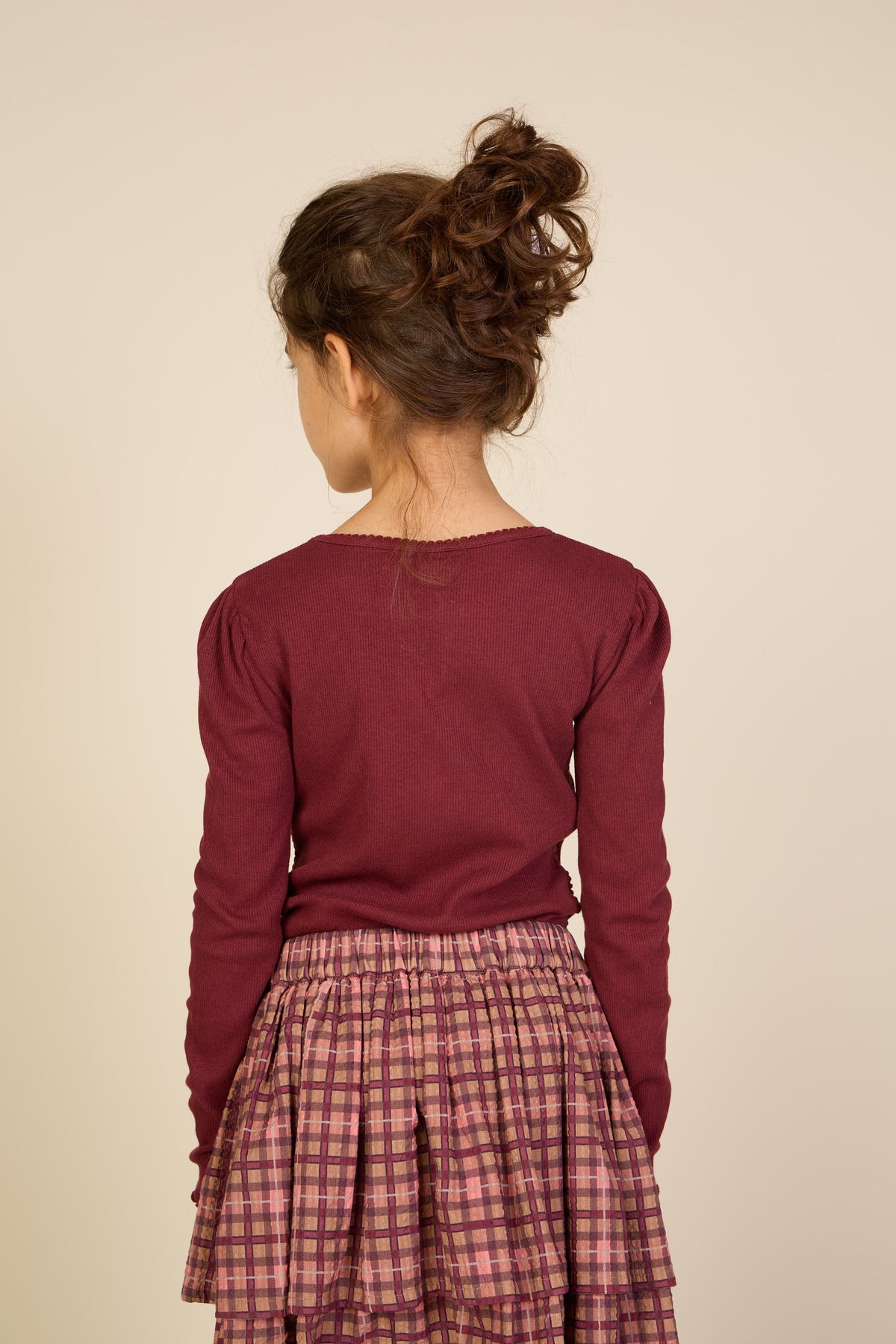 Ribbet langærmet T-shirt i modalblanding Tween - Bordeaux | 101562 Lottie
