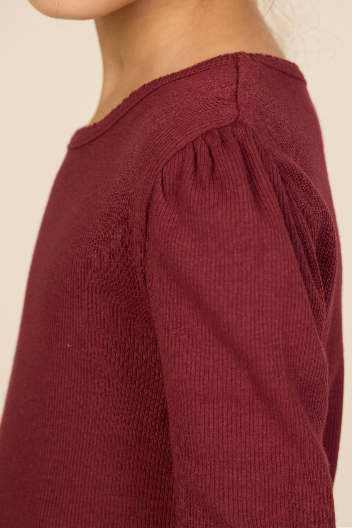 Ribbet langærmet T-shirt i modalblanding Kids - Bordeaux | 101561 Lottie