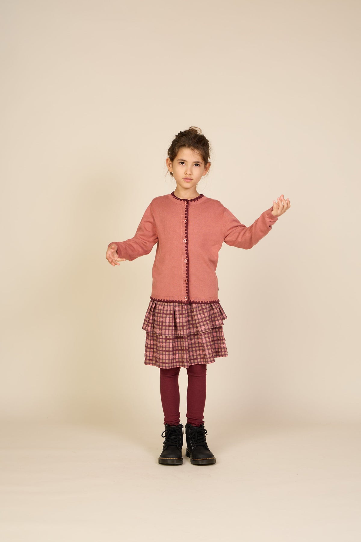 Cardigan med kontraststikninger Tween - Dusty Rose/Bordeaux | 101635 Lia