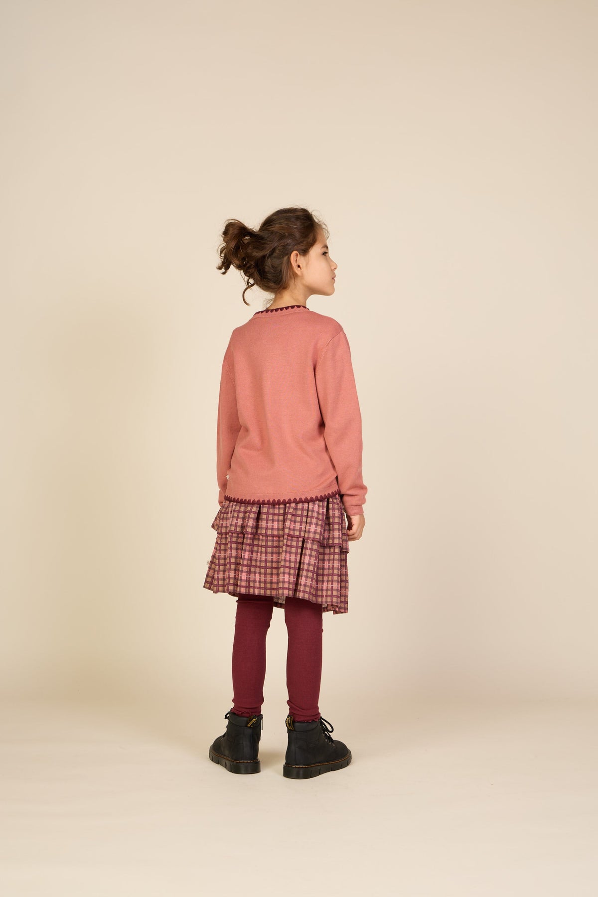 Cardigan med kontraststikninger Tween - Dusty Rose/Bordeaux | 101635 Lia