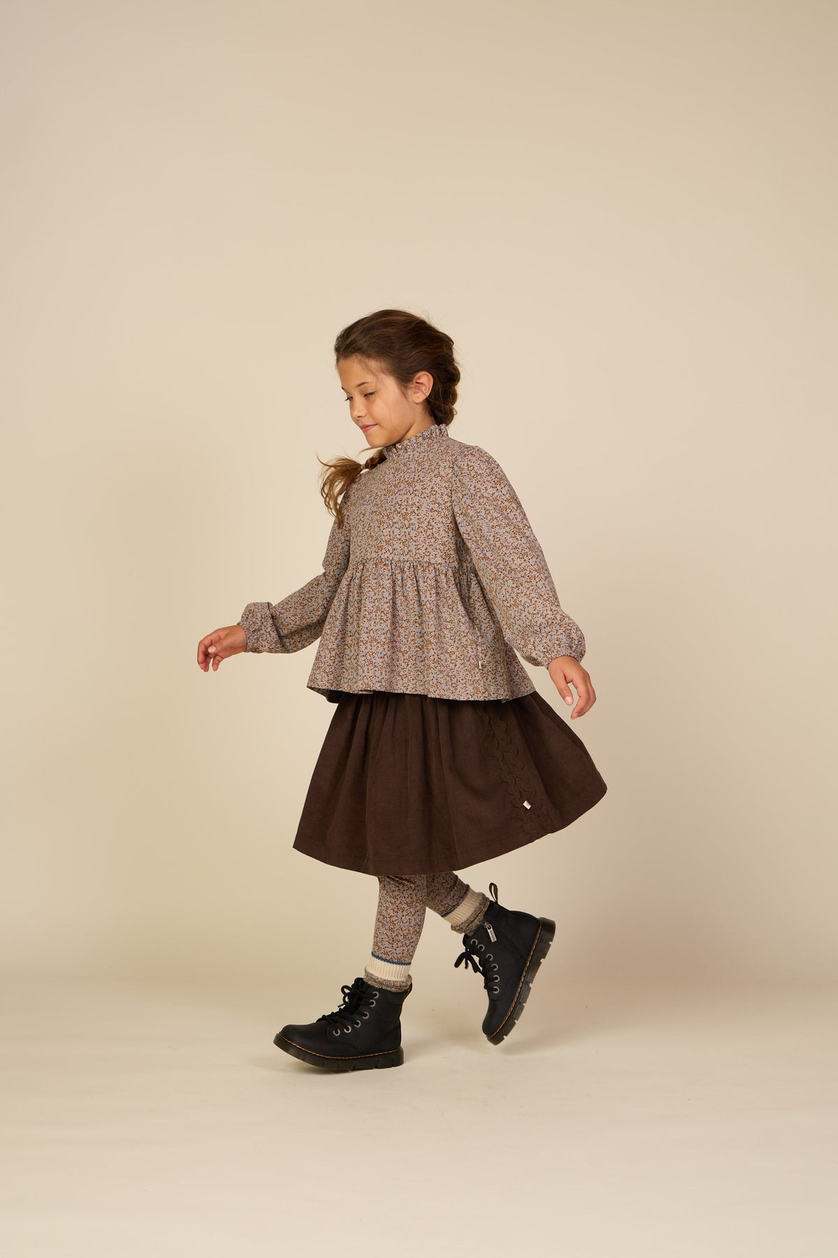 Fløjlsnederdel med zig-zag bånd Tween - Dark Brown | 101478 Sille
