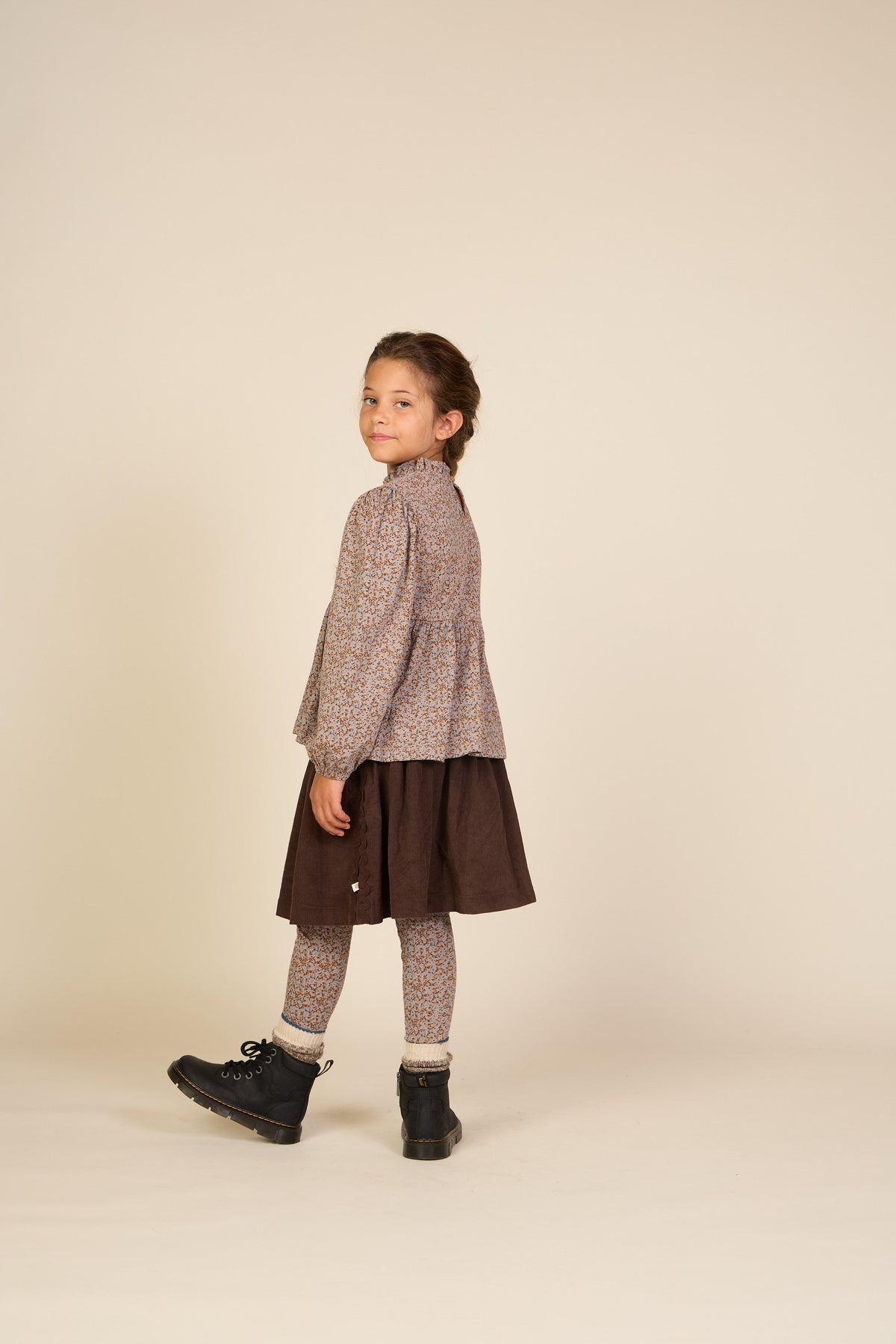 Fløjlsnederdel med zig-zag bånd Tween - Dark Brown | 101478 Sille