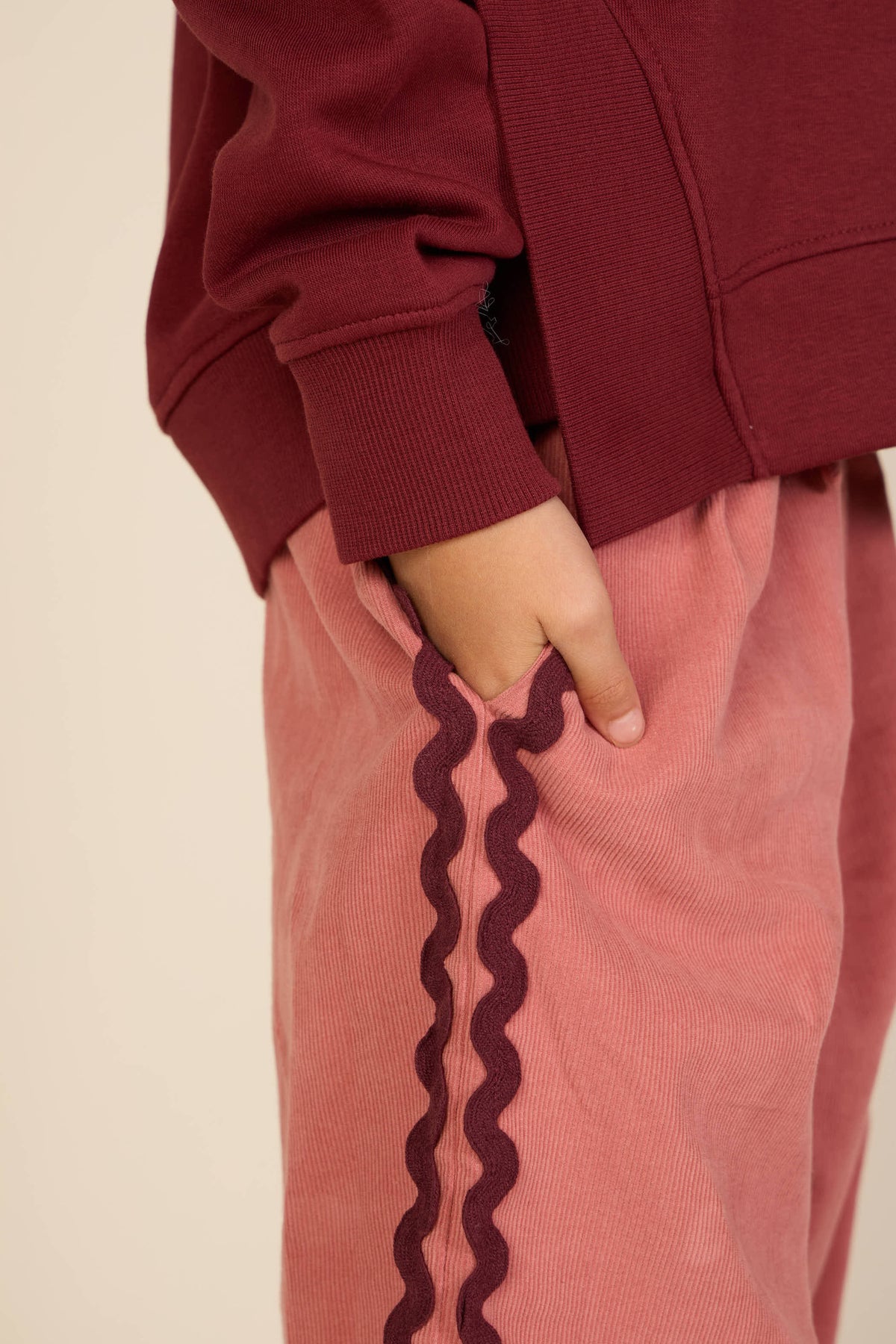 Fløjlsbukser med zig-zag bånd Kids - Dusty Rose | 101483 Sille