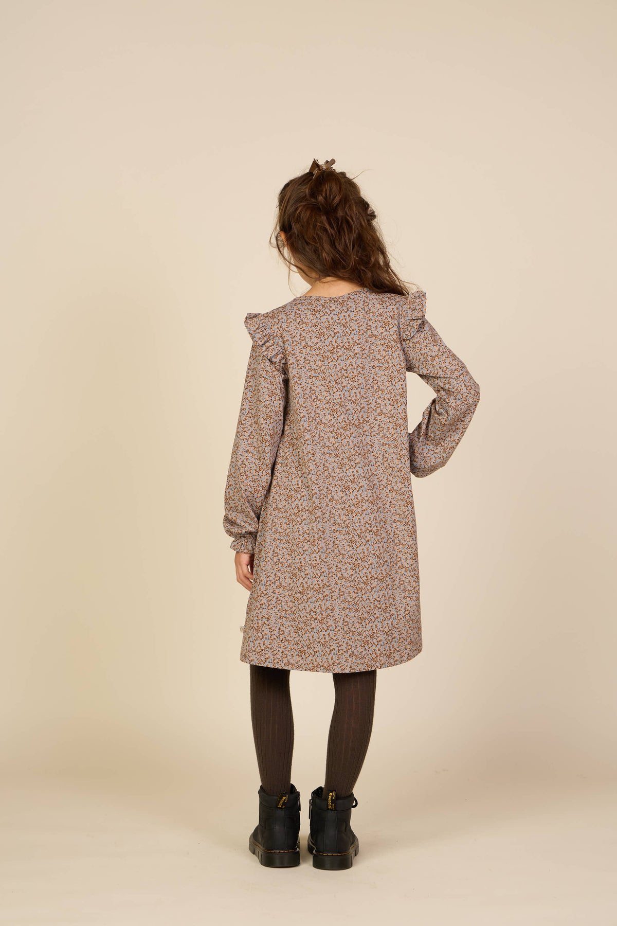 Småblomstret jerseykjole Tween - Blue/Brown | 101554 Heidi