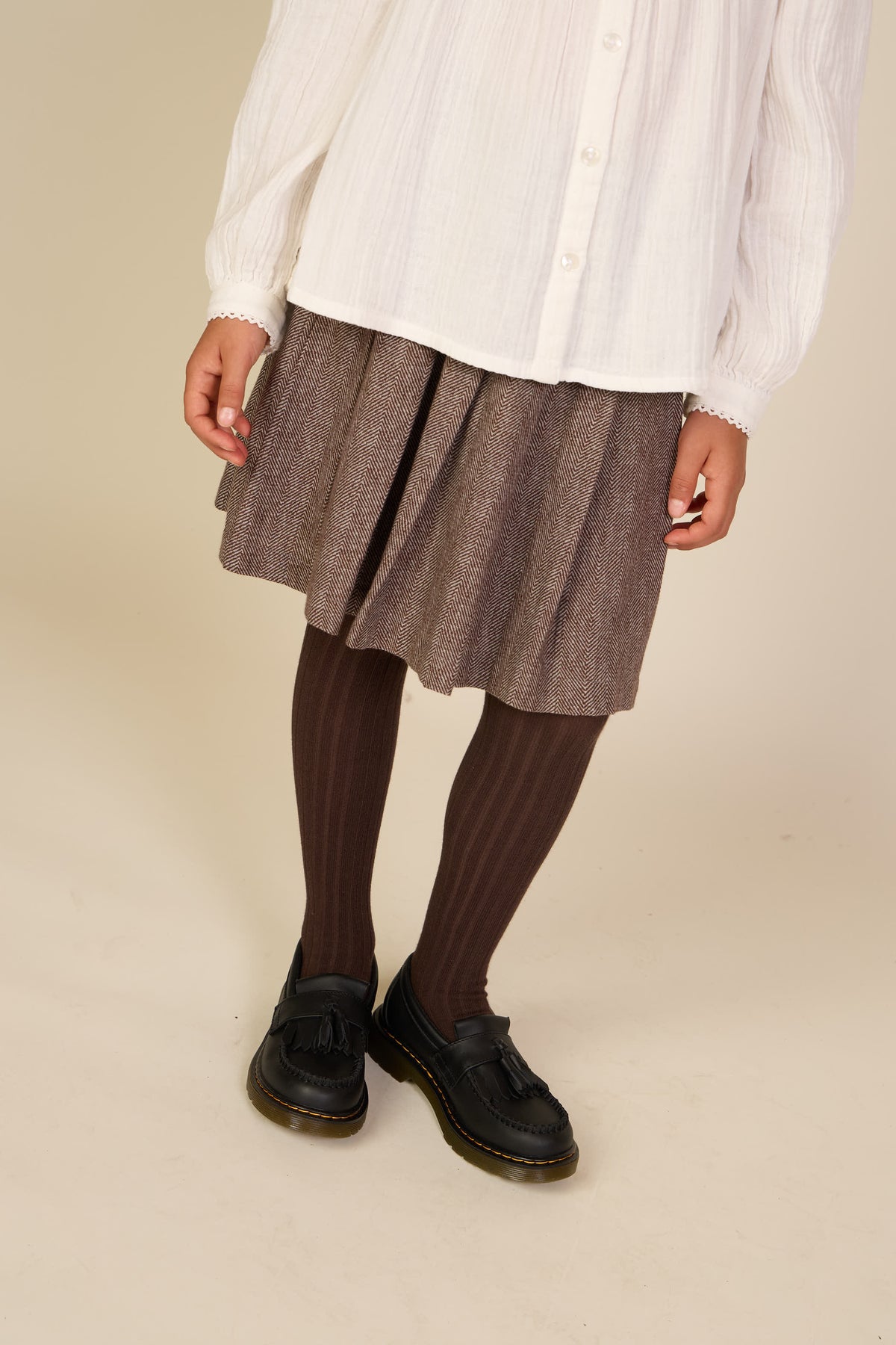 Bomuldsnederdel med sildebensmønster Tween - Dark Brown | 101521 Susse