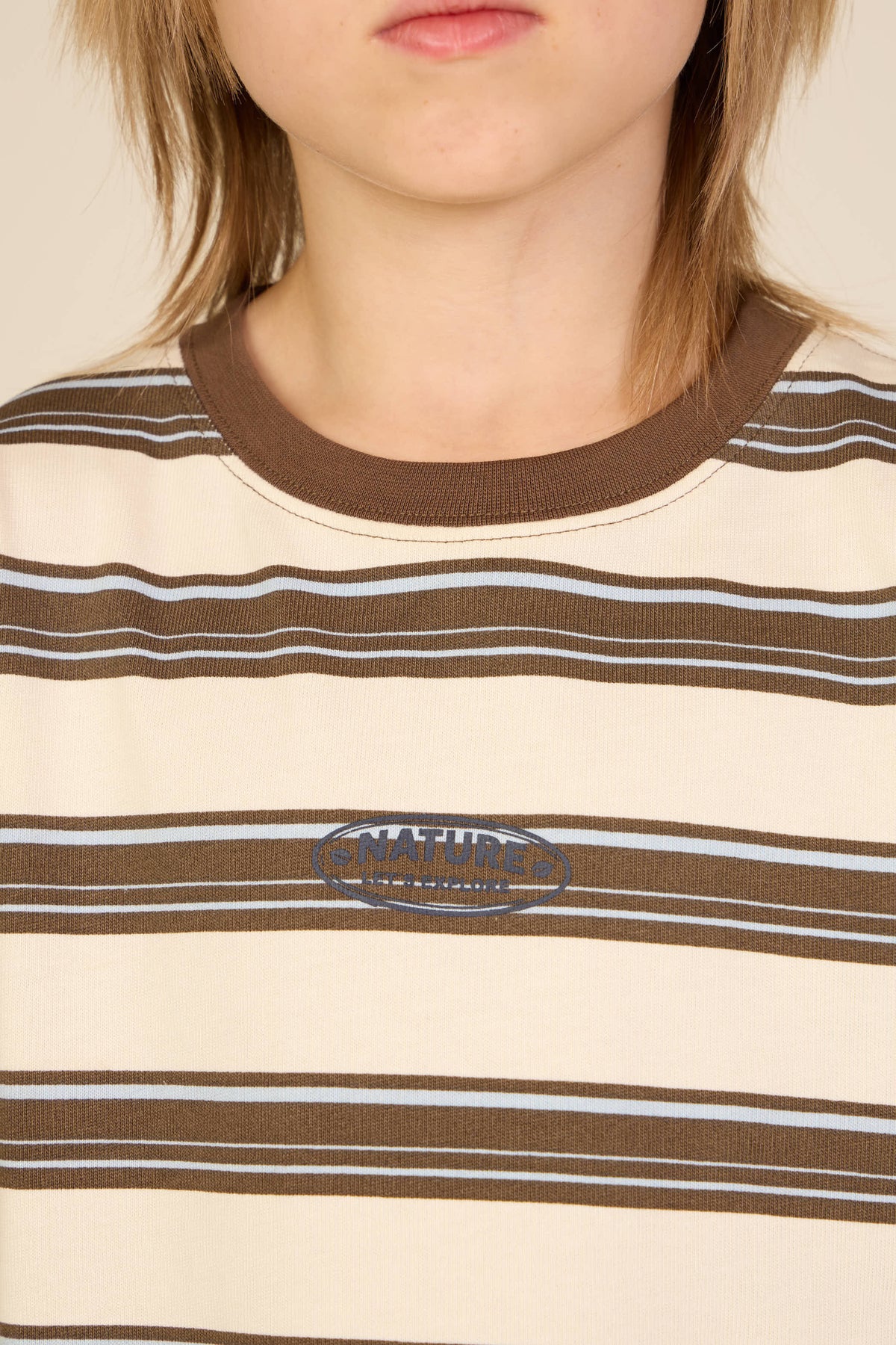 Stribet langærmet T-shirt Tween - Offwhite/Brown | 101702 Hugo