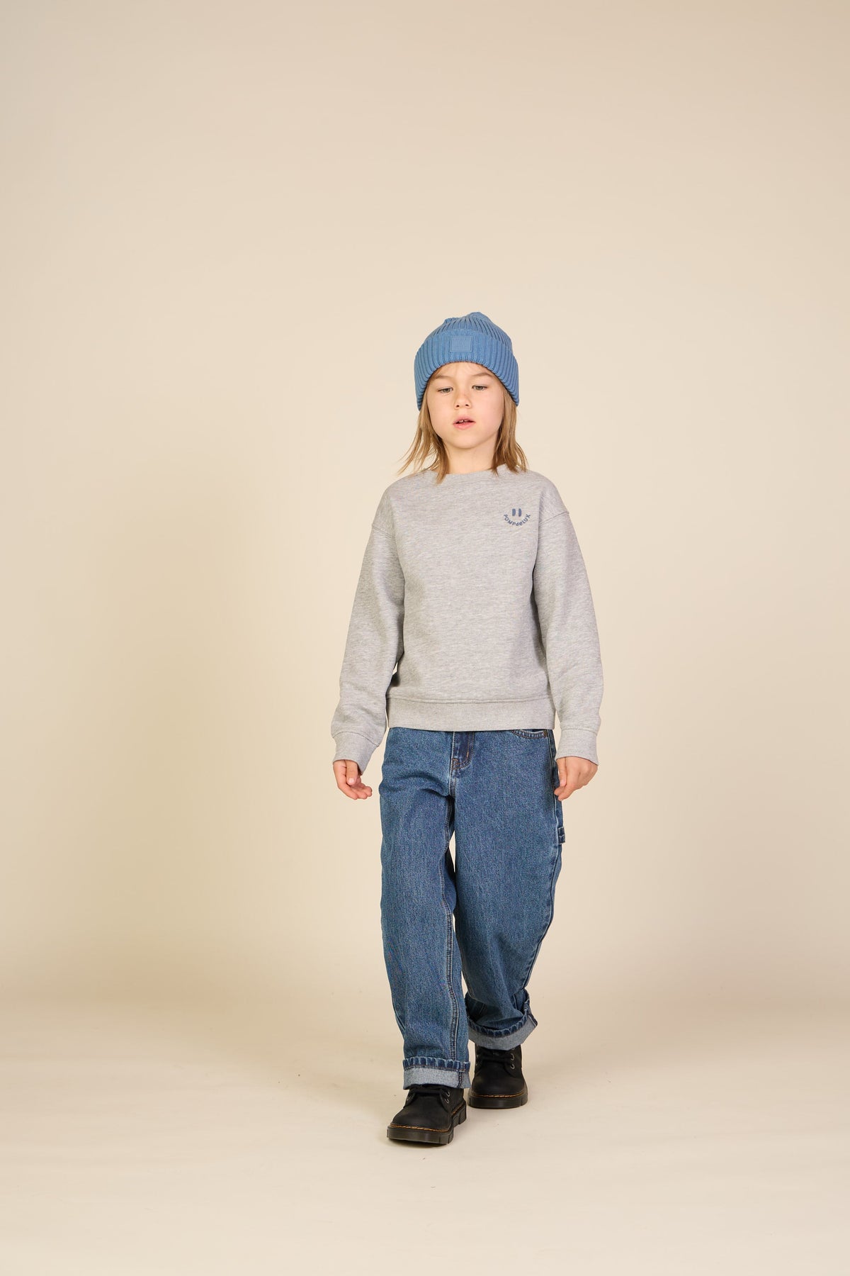 Rundhalset sweatshirt med smiley broderi Tween - Grey Melange | 101578 Andrew