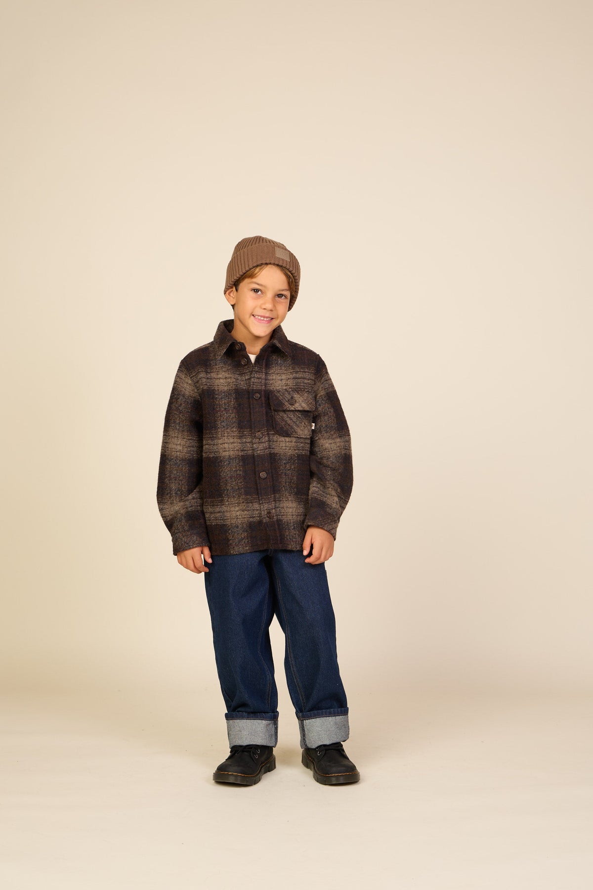 Ternet overshirt i børstet uldblanding Tween - Brown Check | 101526 Daxton