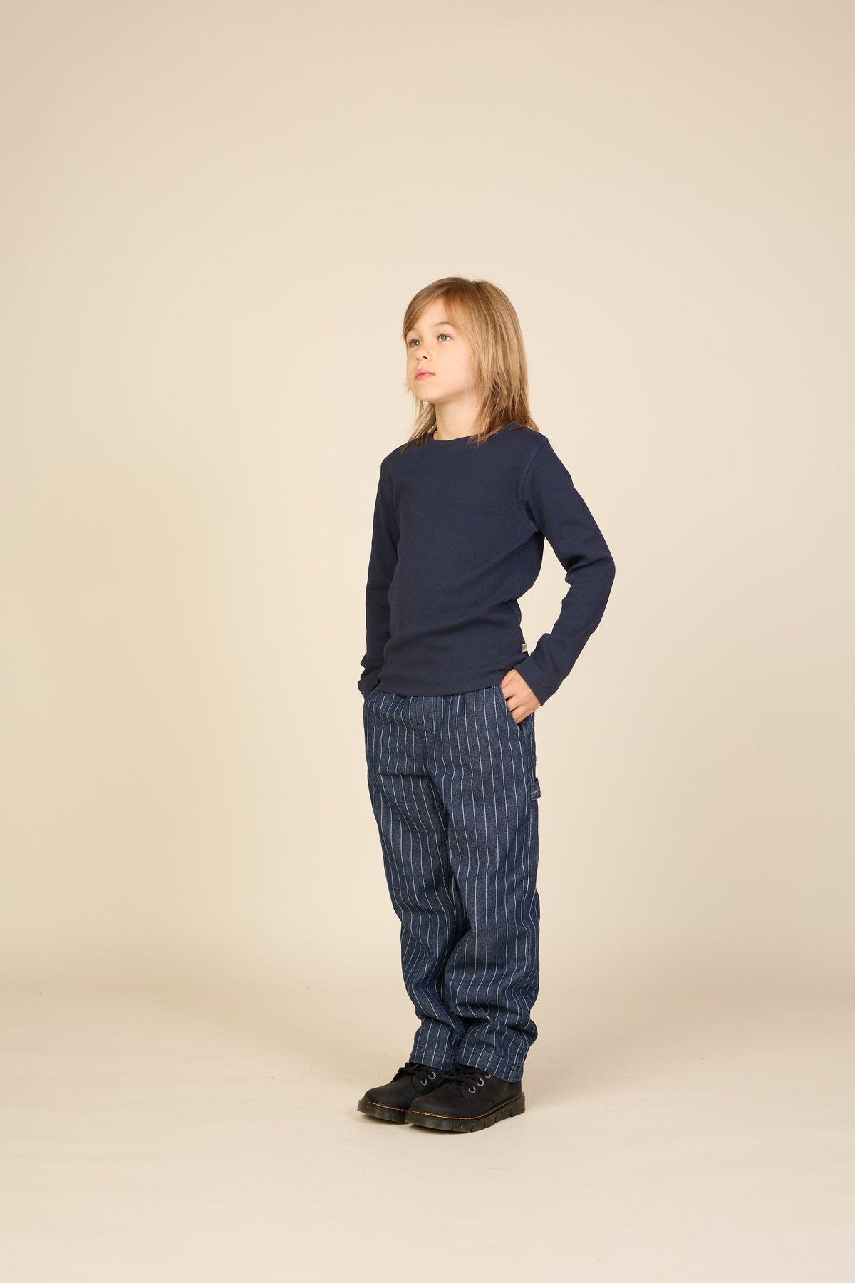 Ribbet langærmet T-shirt Tween - Navy | 101598 Conrad