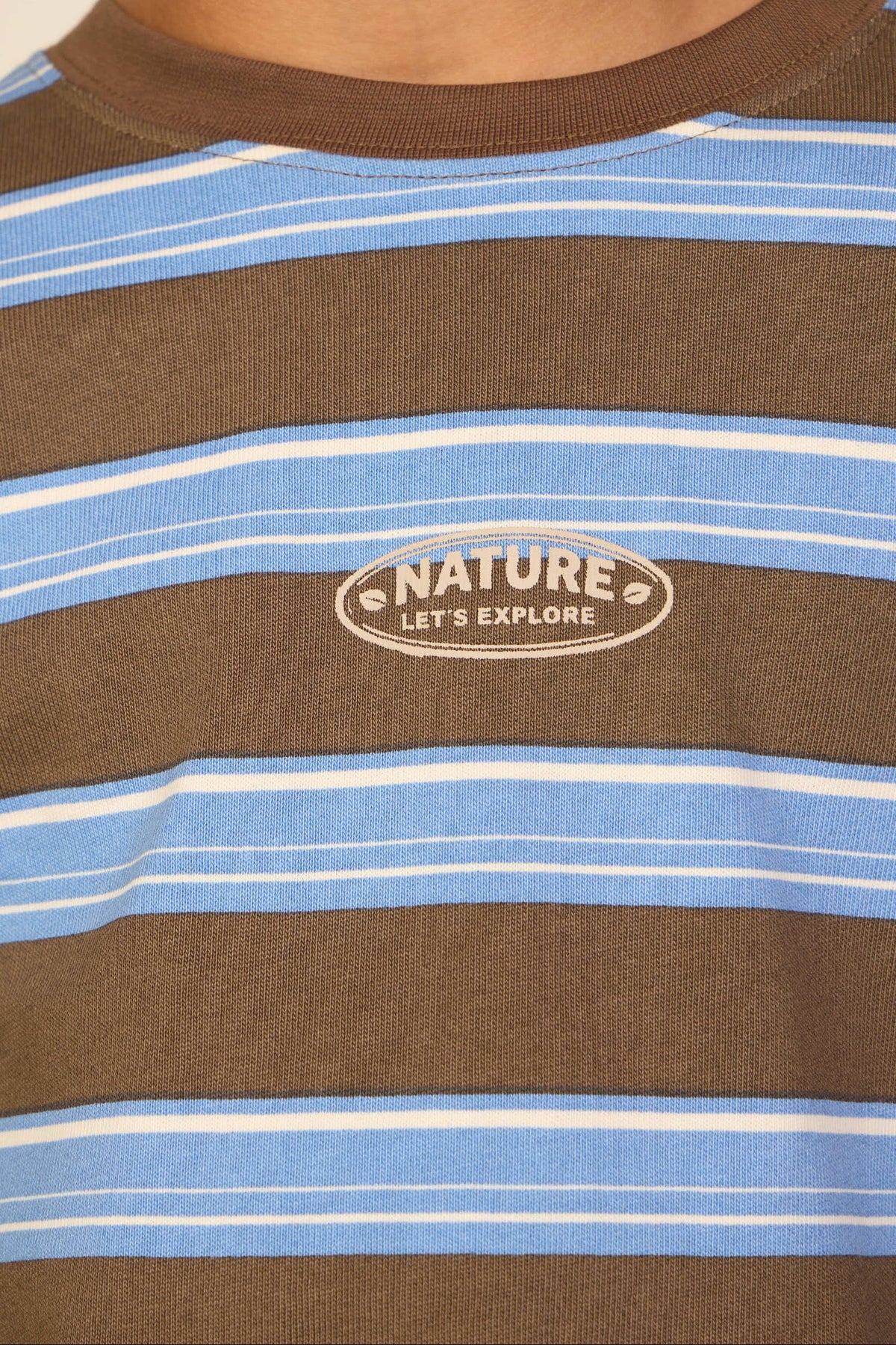 Stribet langærmet T-shirt Kids - Brown /Blue | 101699 Hugo