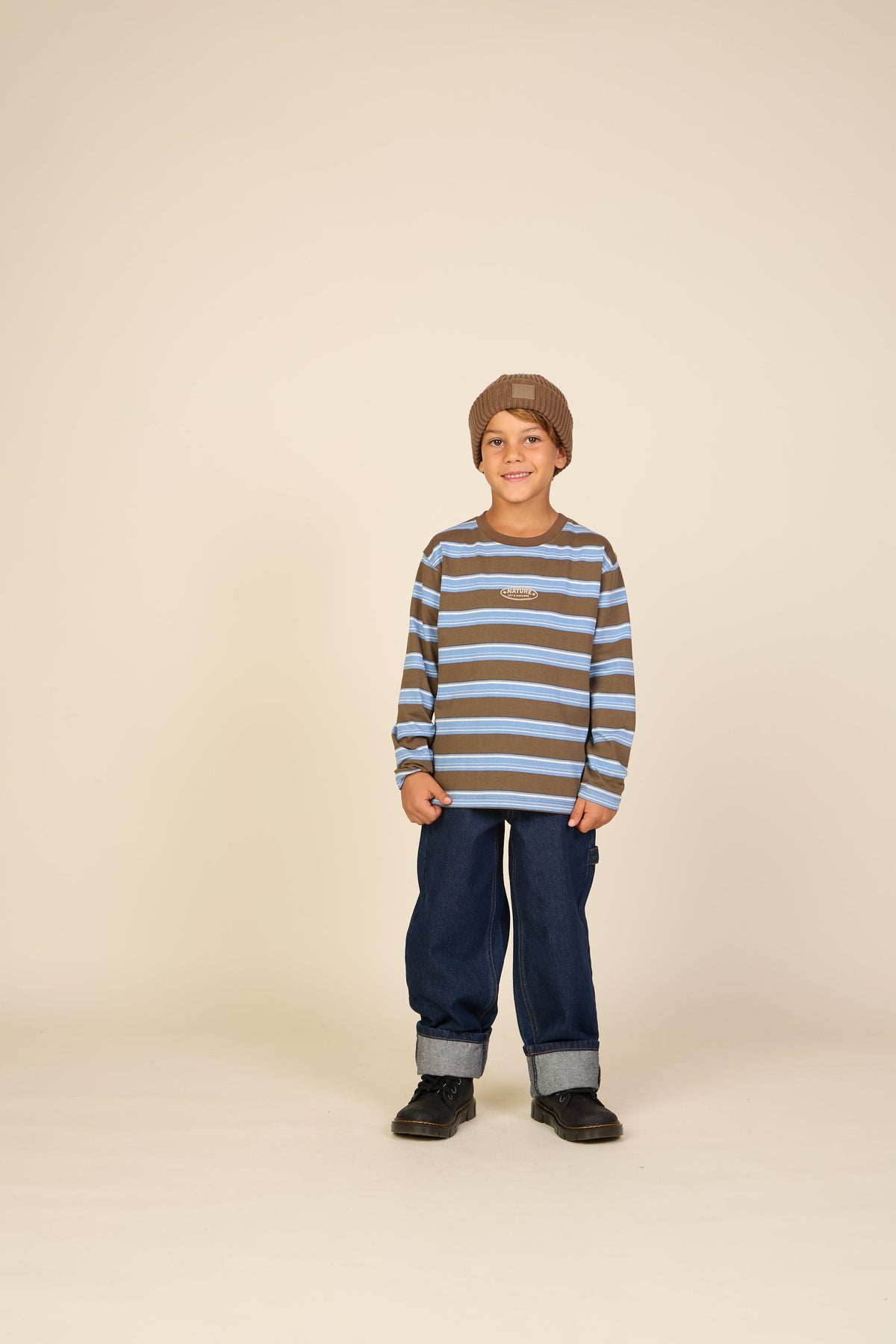 Stribet langærmet T-shirt Tween - Brown /Blue | 101700 Hugo
