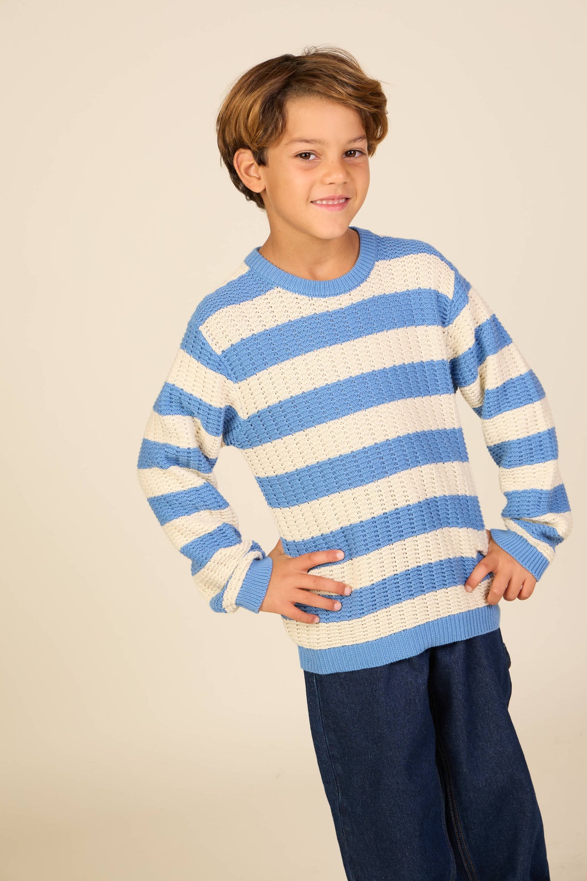 Stribet strik - Tween - Dusty Blue/Offwhite | 101284 Brady