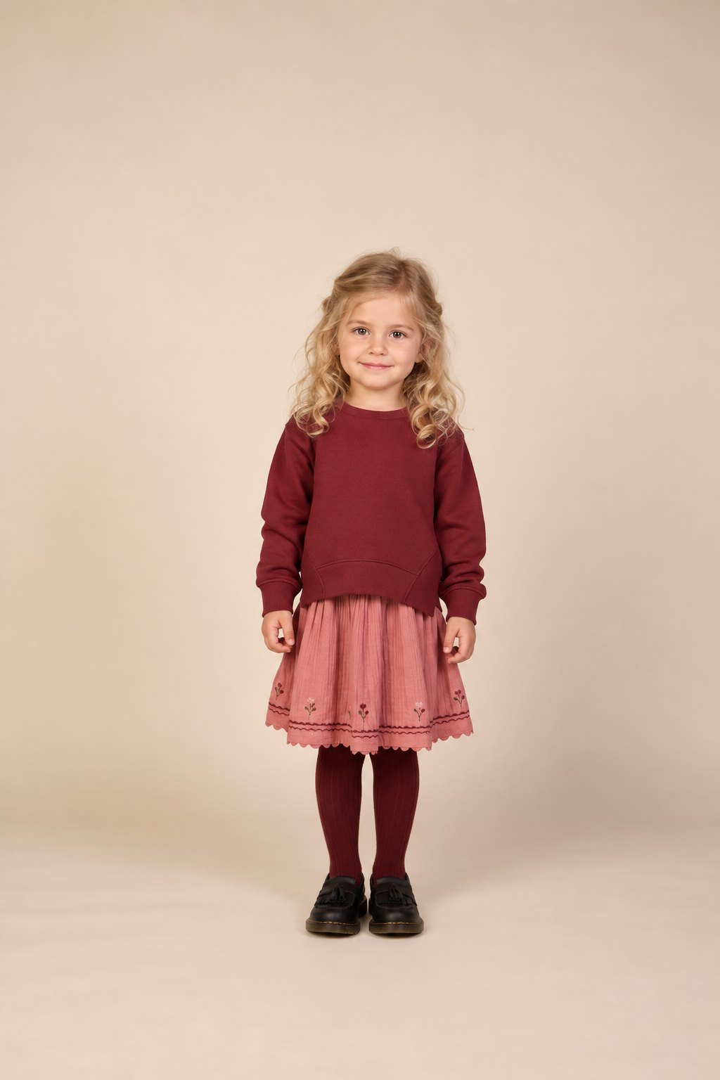 Double gauze-nederdel med korsstingsbroderi Kids - Dusty Rose | 101469 Laureen
