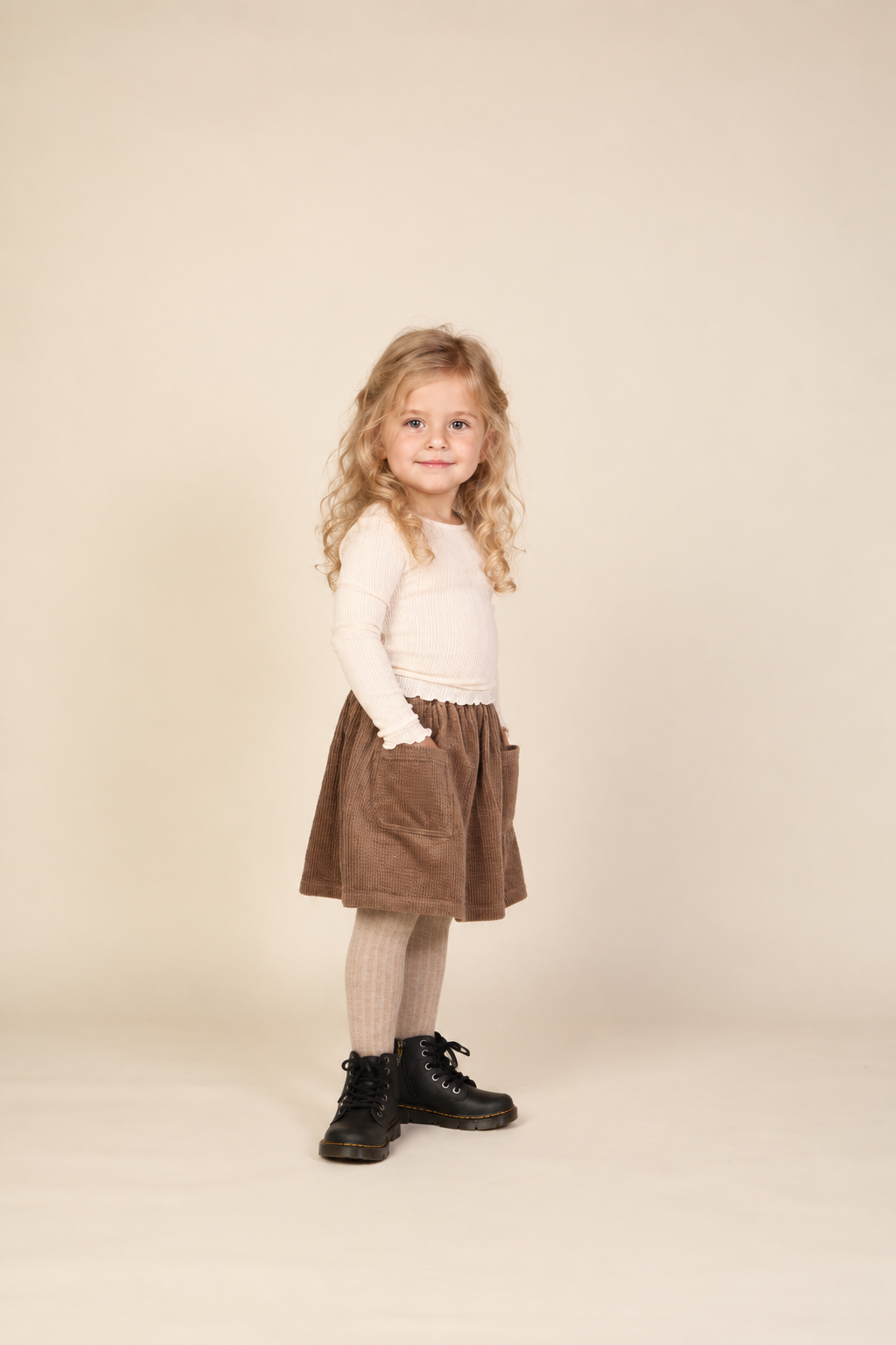 Langærmet pointelle T-shirt i bomuld og modal Kids - Offwhite | 101608 Ruby