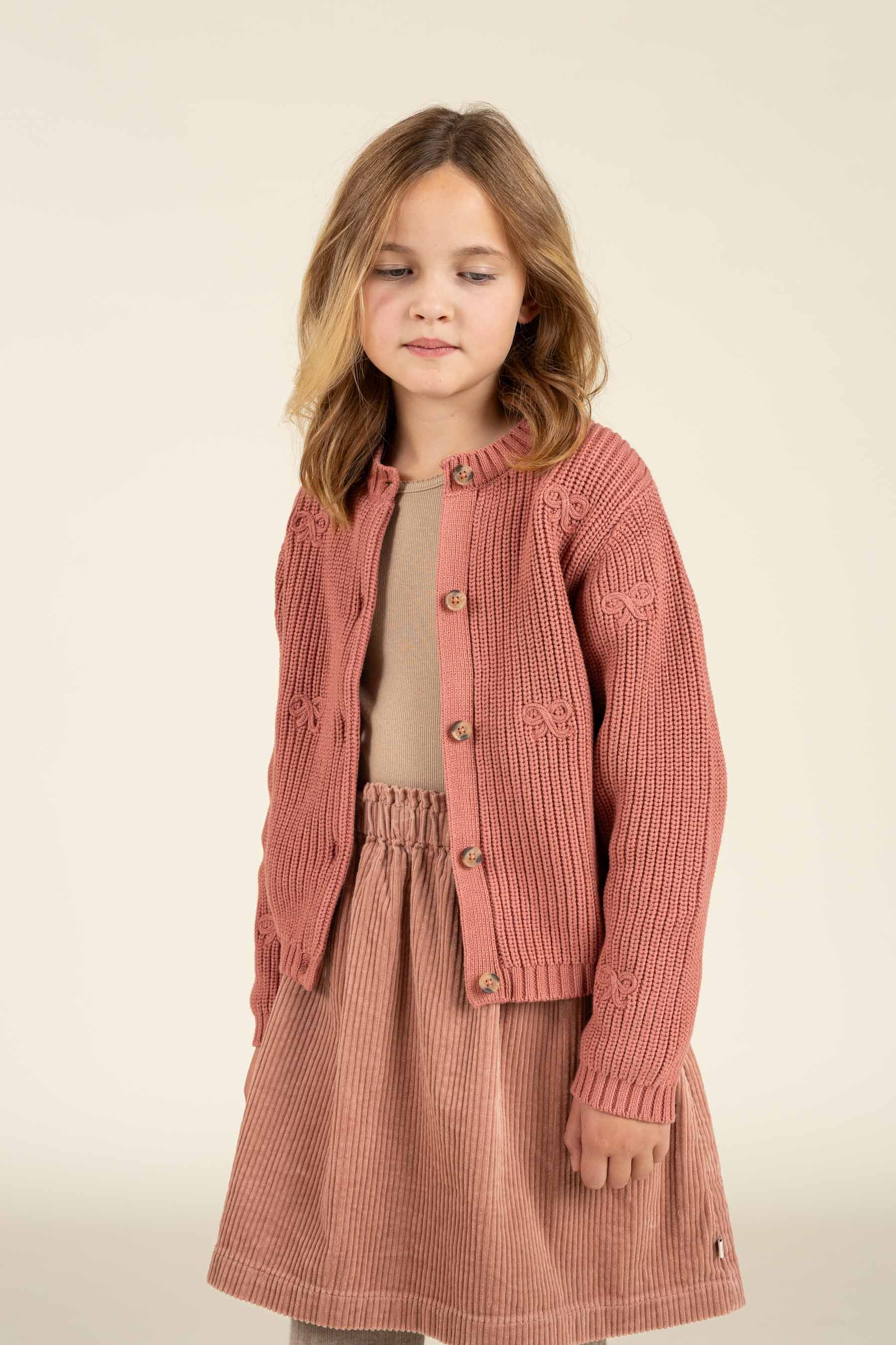 Cardigan i bomuldsstrik med sløjfer - Tween - Old Rose | 100793 Freya
