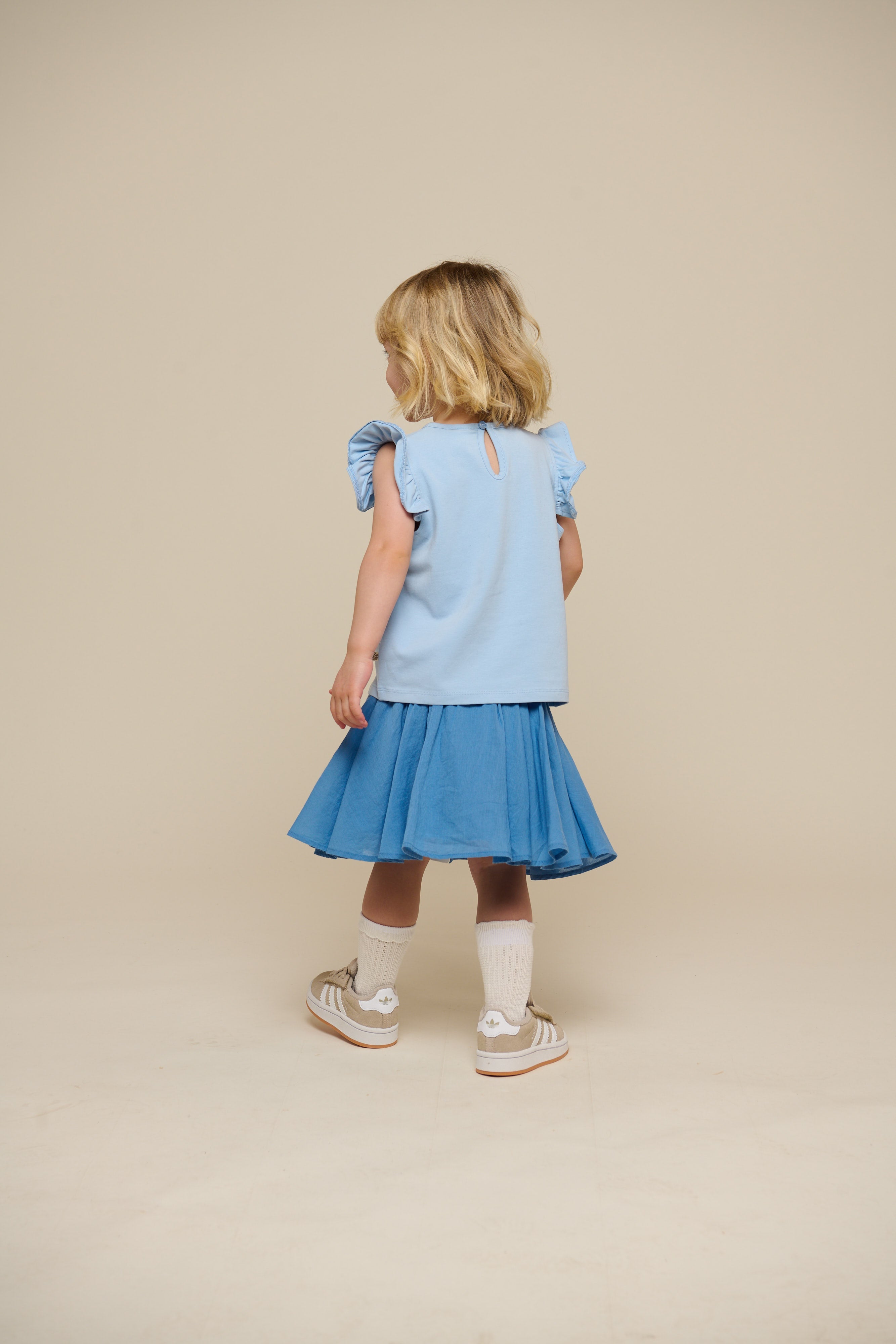 Jersey top med flæse - Kids - Powder Blue | 101267 Selma
