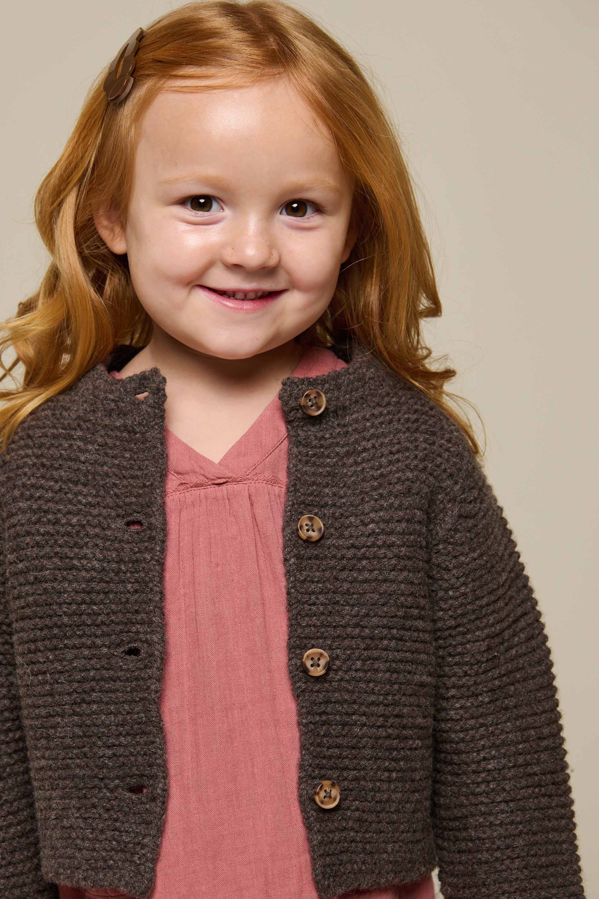 Cardigan i Uldstrik - Kids - Chocolate Melange | 100876 Maya