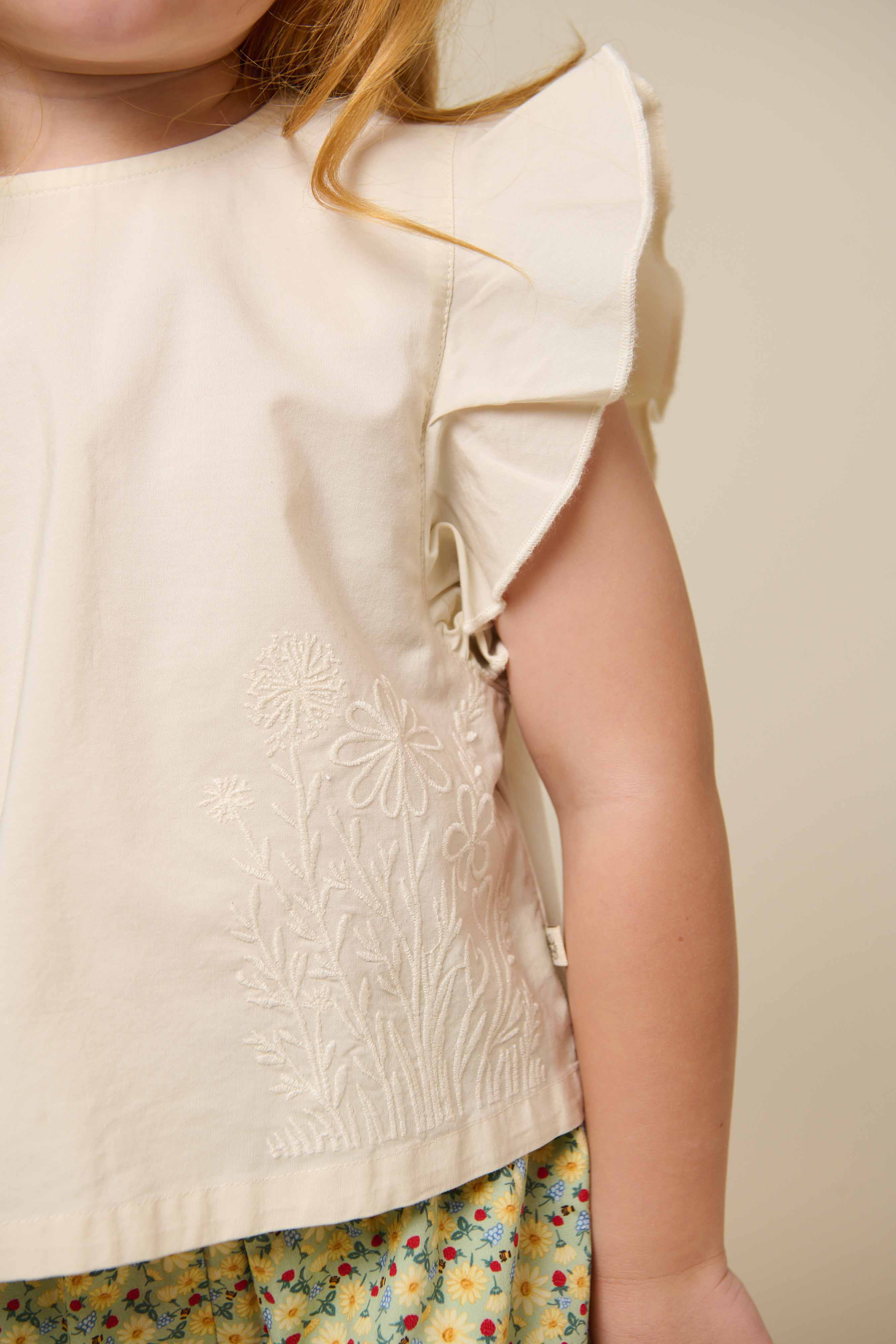 Poplinbluse med broderi - Kids - Offwhite | 101043 Barbara