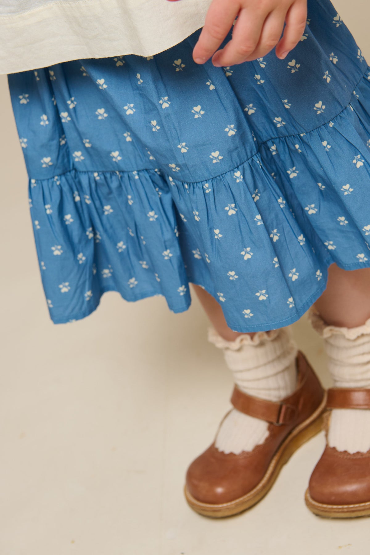 Nederdel i printet poplin - Kids - Dusty Blue | 101054 Camilla