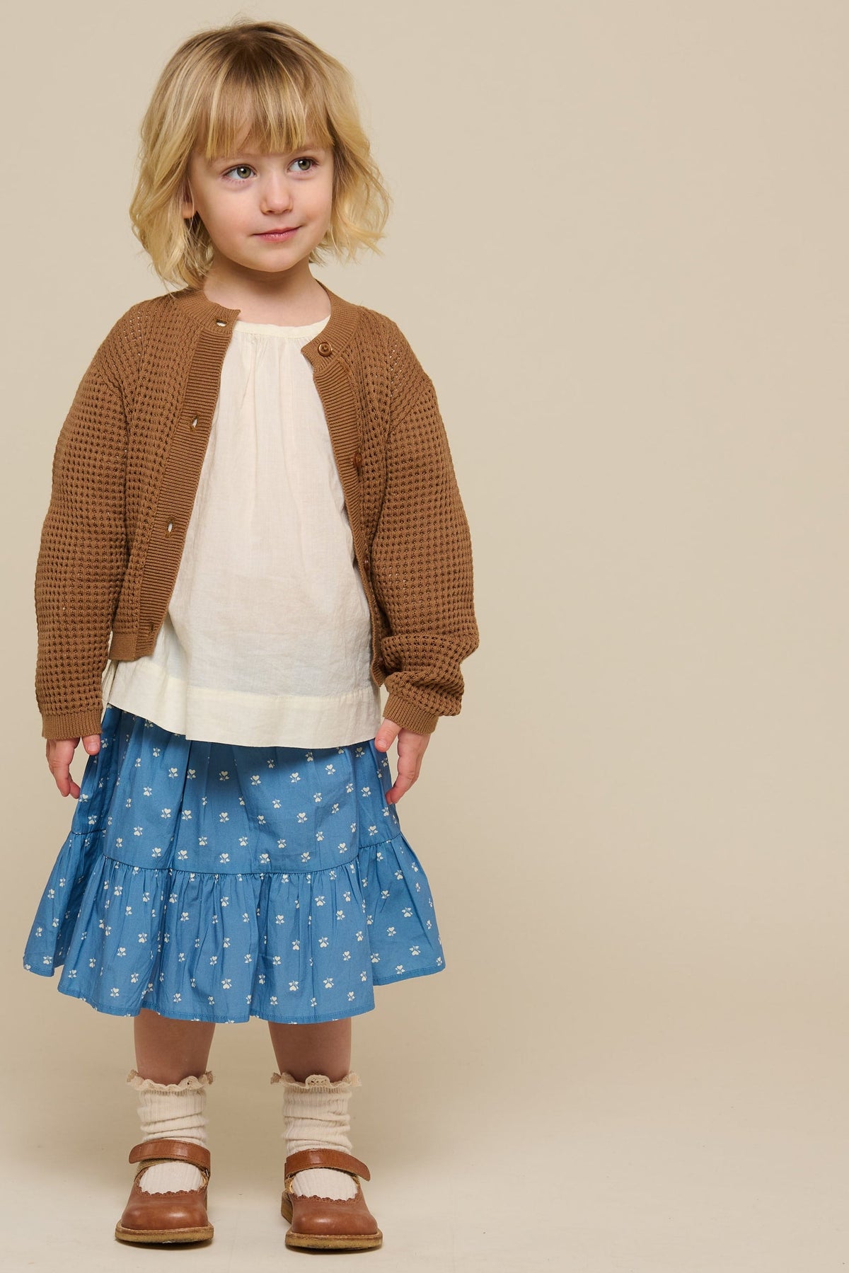 Nederdel i printet poplin - Kids - Dusty Blue | 101054 Camilla