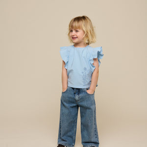 Poplinbluse med broderi - Kids - Powder Blue | 101042 Barbara