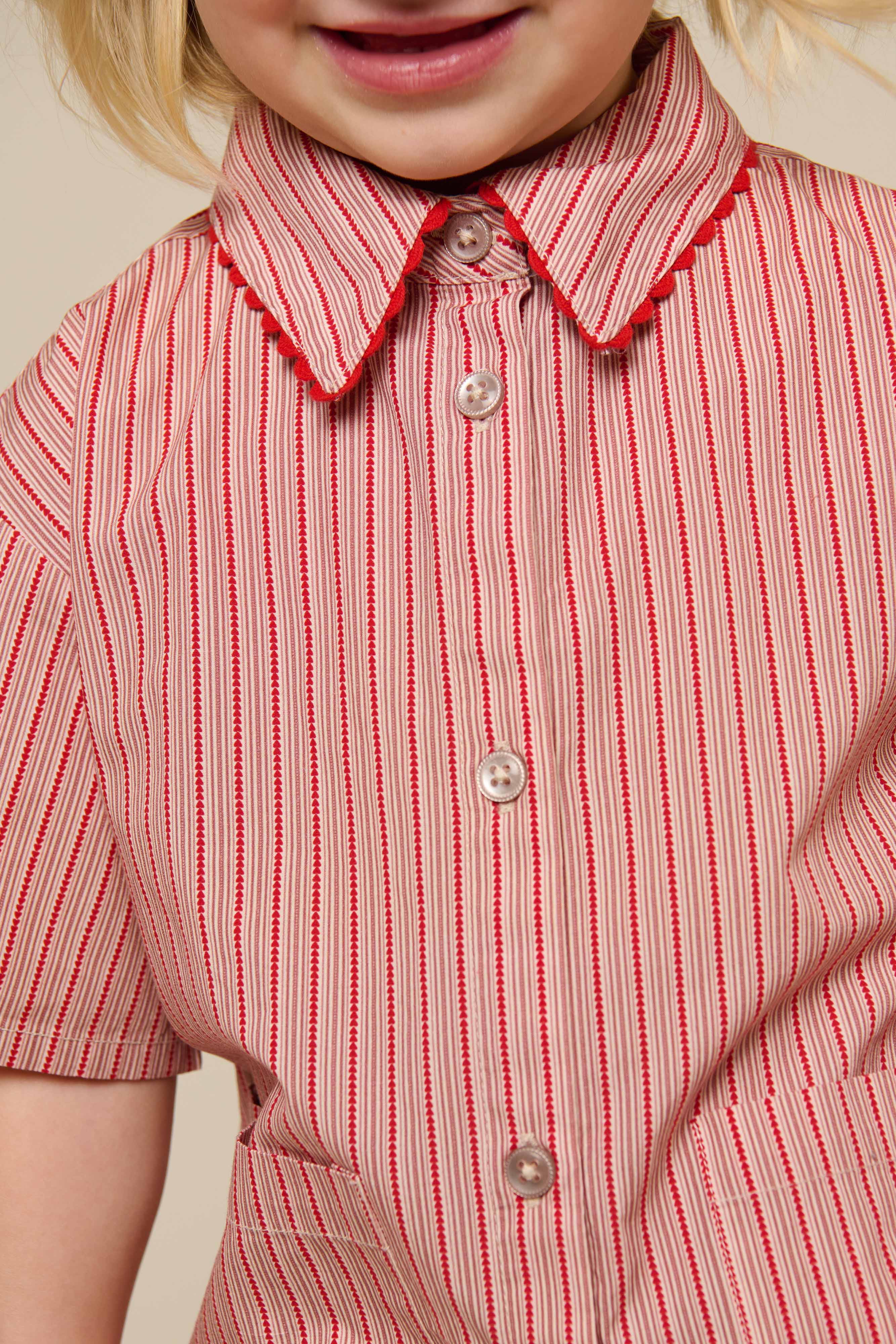 Stribet poplin sæt med skjorte og shorts - Kids - Old Rose/Cherry Red | 100946 Olivia
