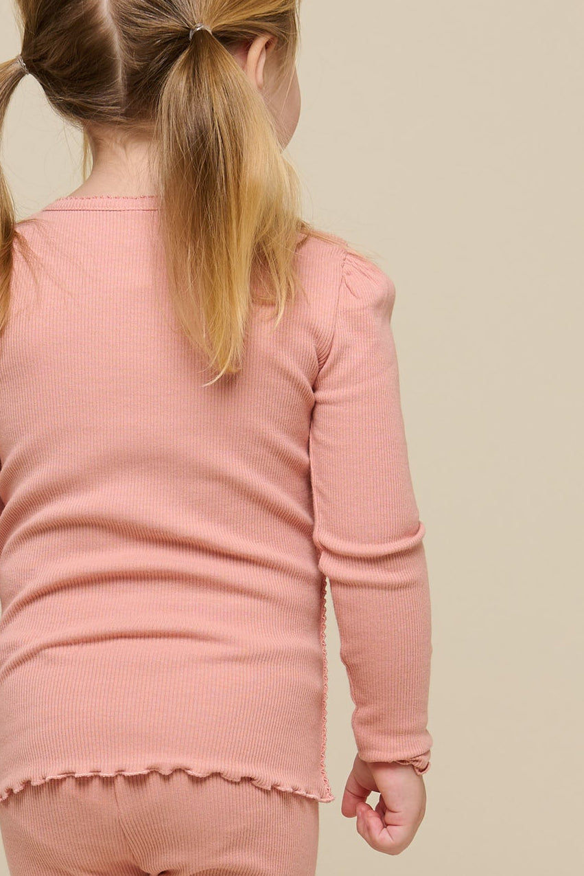Langærmet T-shirt i modalrib - Kids - Rose Tan | 101306 Lottie