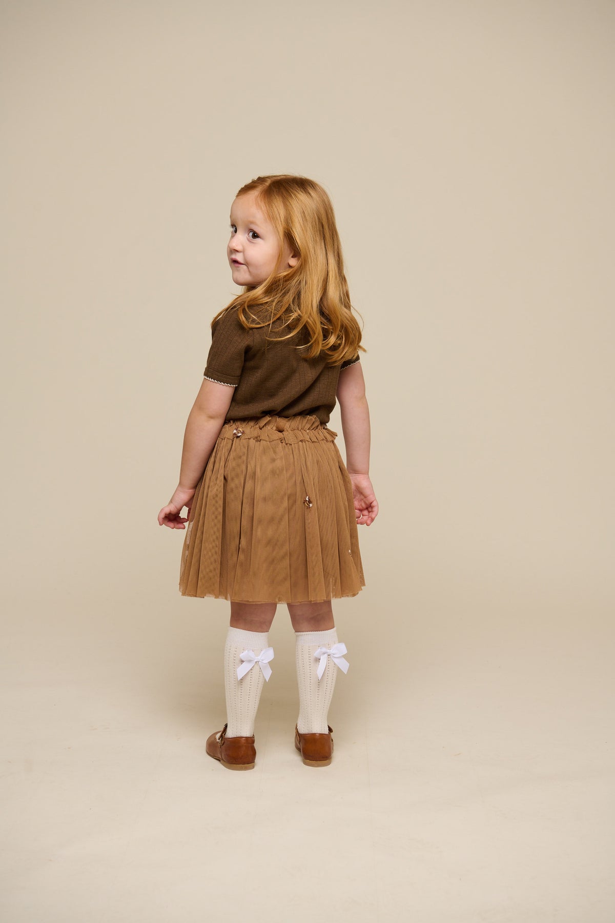 Pointelle T-shirt med kontrast picot - Kids - Dark Brown | 101291 Drew