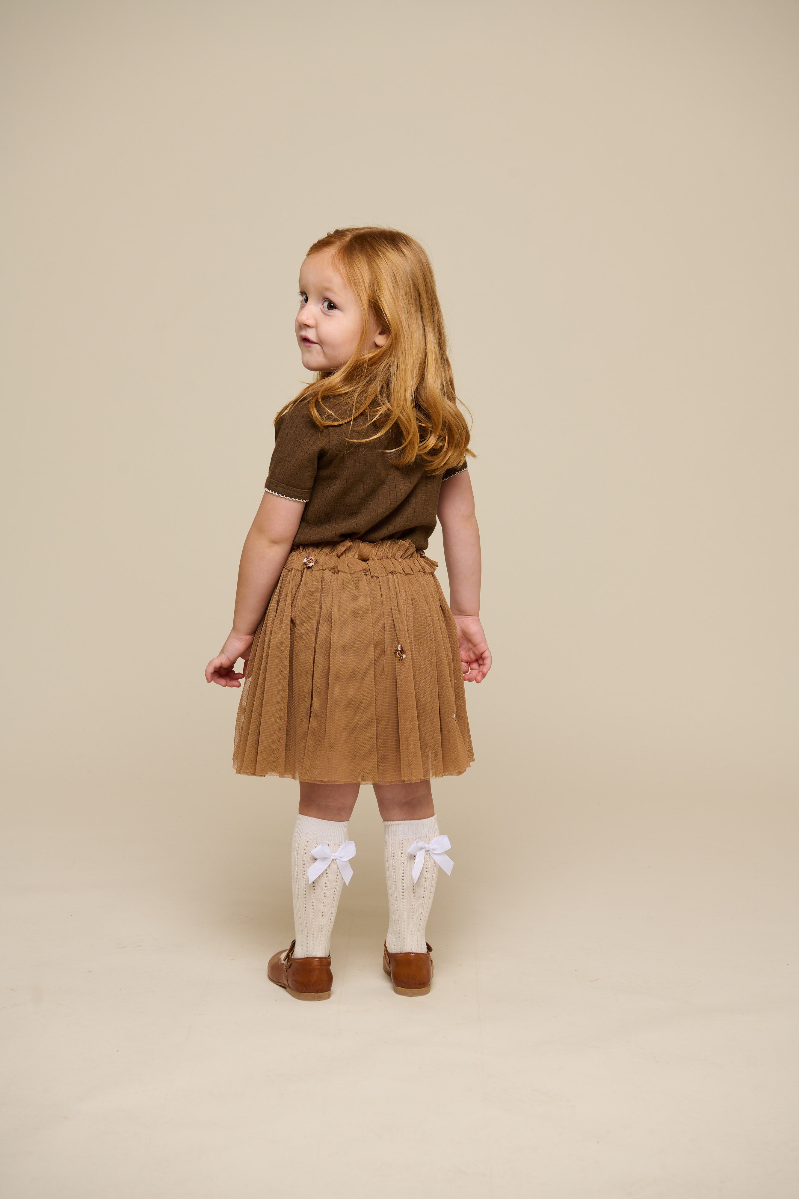 Pointelle T-shirt med kontrast picot - Kids - Dark Brown | 101291 Drew