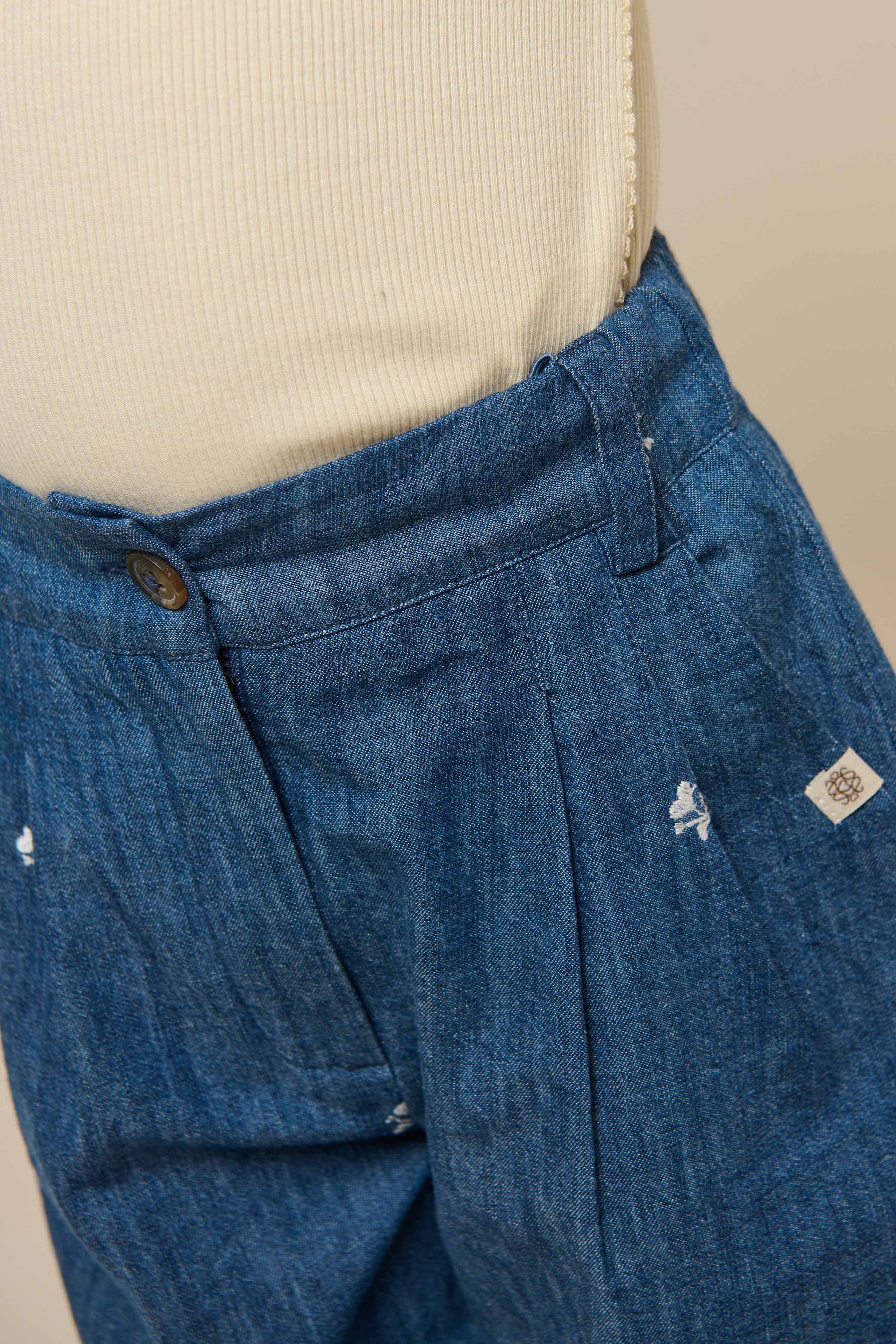 Broderede light-denim bukser - Kids - Blue Denim | 101050 Isabella