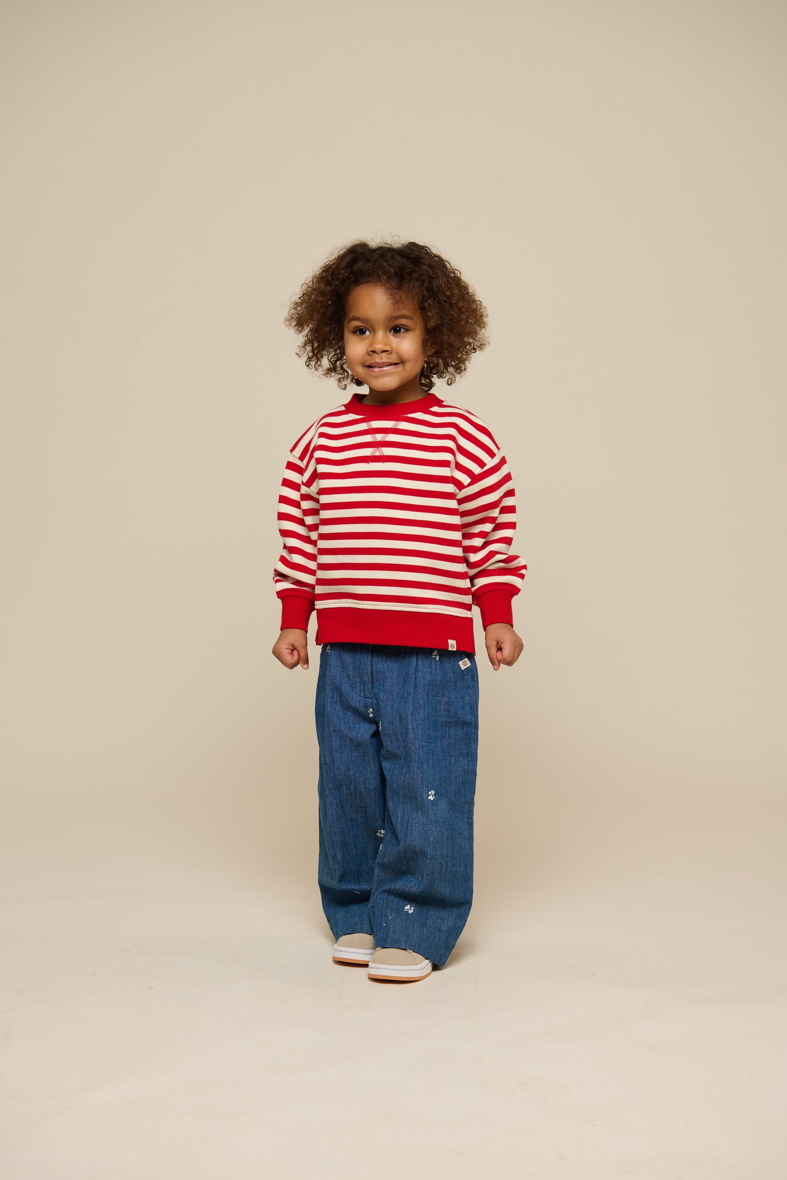 Stribet crewneck sweatshirt - Kids - Cherry Red Stripe | 101342 Daniella