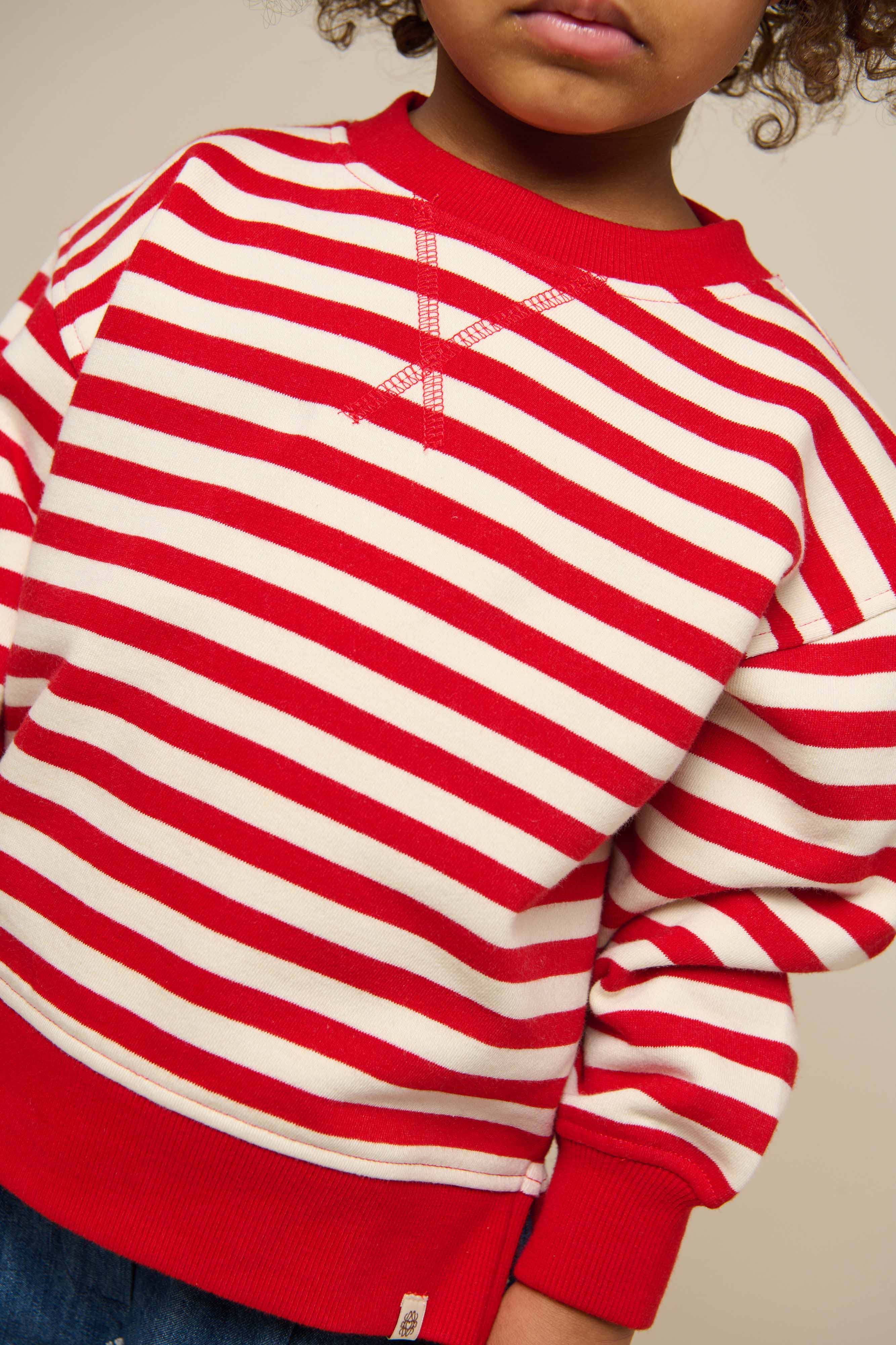 Stribet crewneck sweatshirt - Kids - Cherry Red Stripe | 101342 Daniella