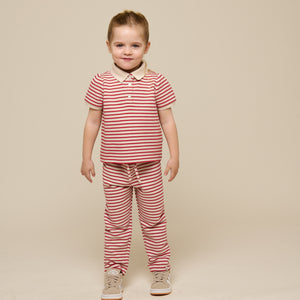 Stribet jersey polo - Kids - Cherry Red | 101002 Emmie